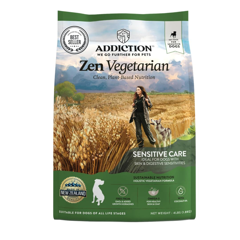 Addiction Zen, sachet pratique de nourriture végétarienne pour chien.