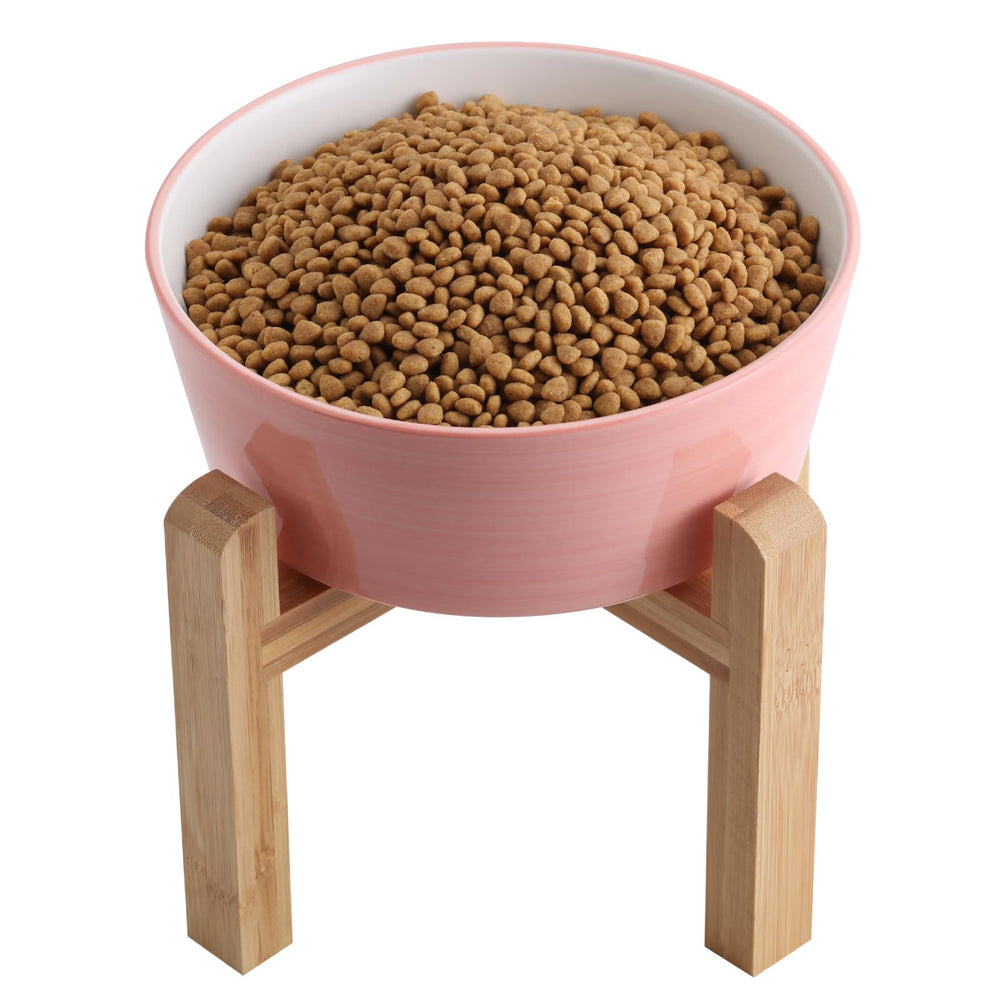 Addogyy bol chien ceramique elevé avec support bois rose, facilité d'accès.