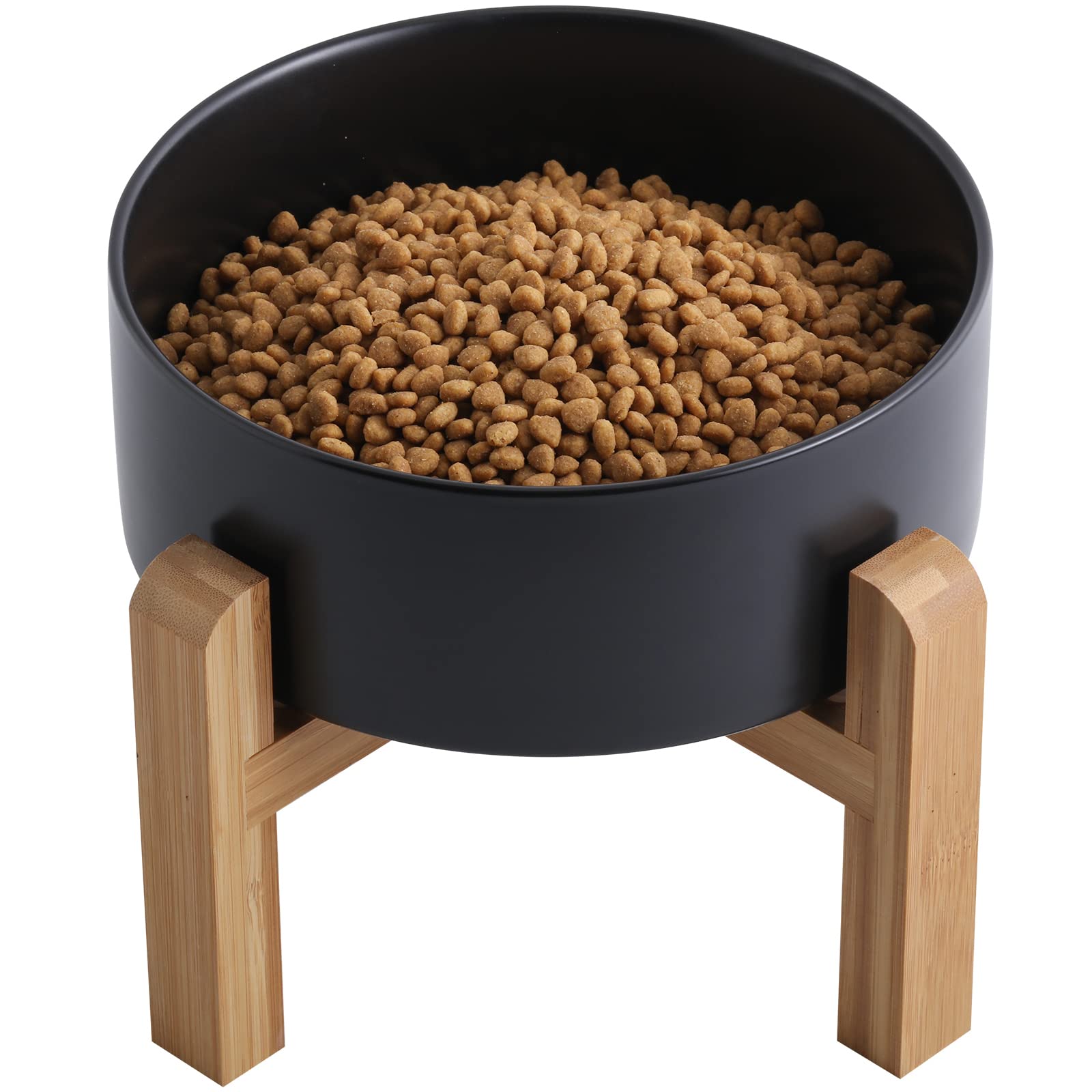 Gamelle elevée Addogyy en céramique avec socle en bois, accès facilité.