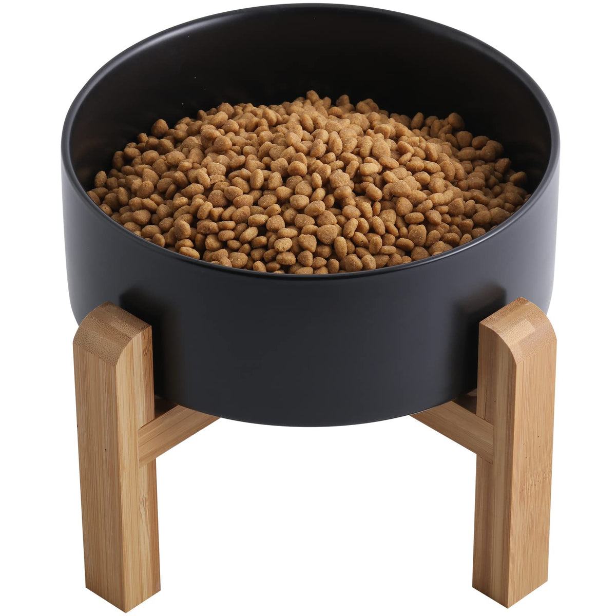 Gamelle elevée Addogyy en céramique avec socle en bois, accès facilité.