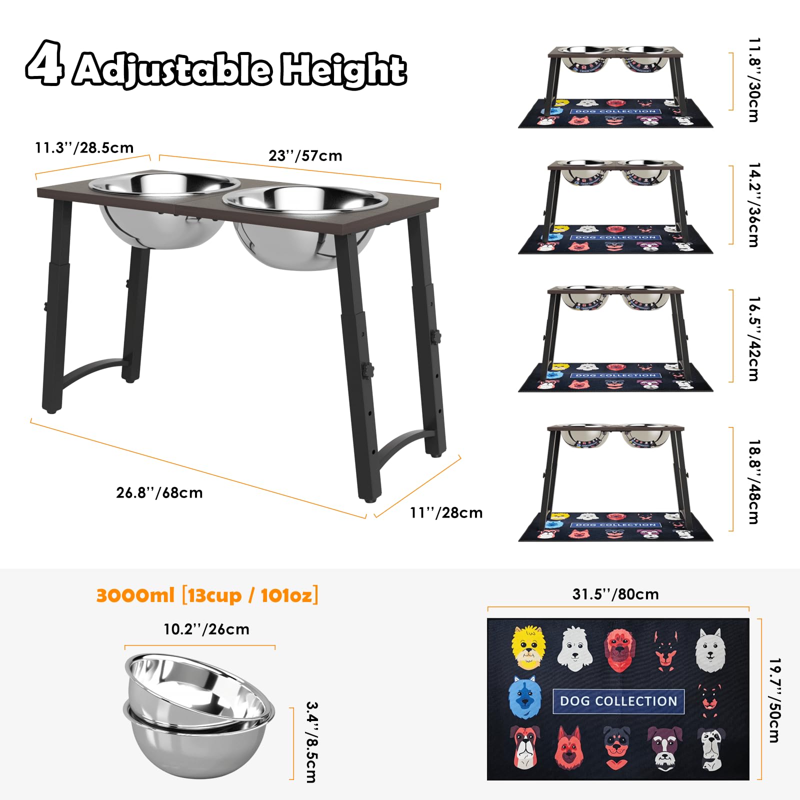 ADENGL hauteurs-reglables-quatre-niveaux s’adapte à la taille du chien.