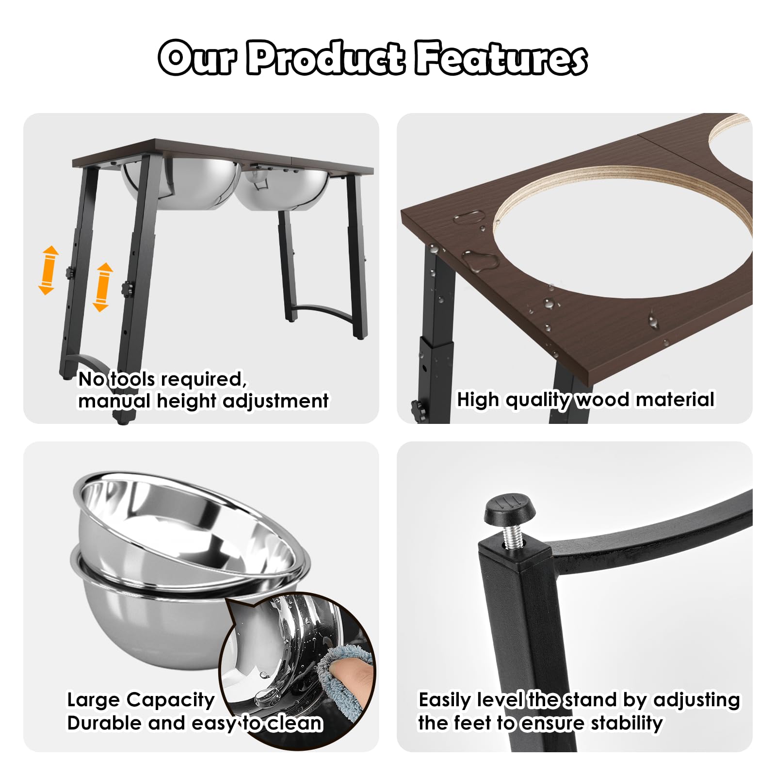 ADENGL support-metal-stable structure robuste évite les bascules pendant les repas.
