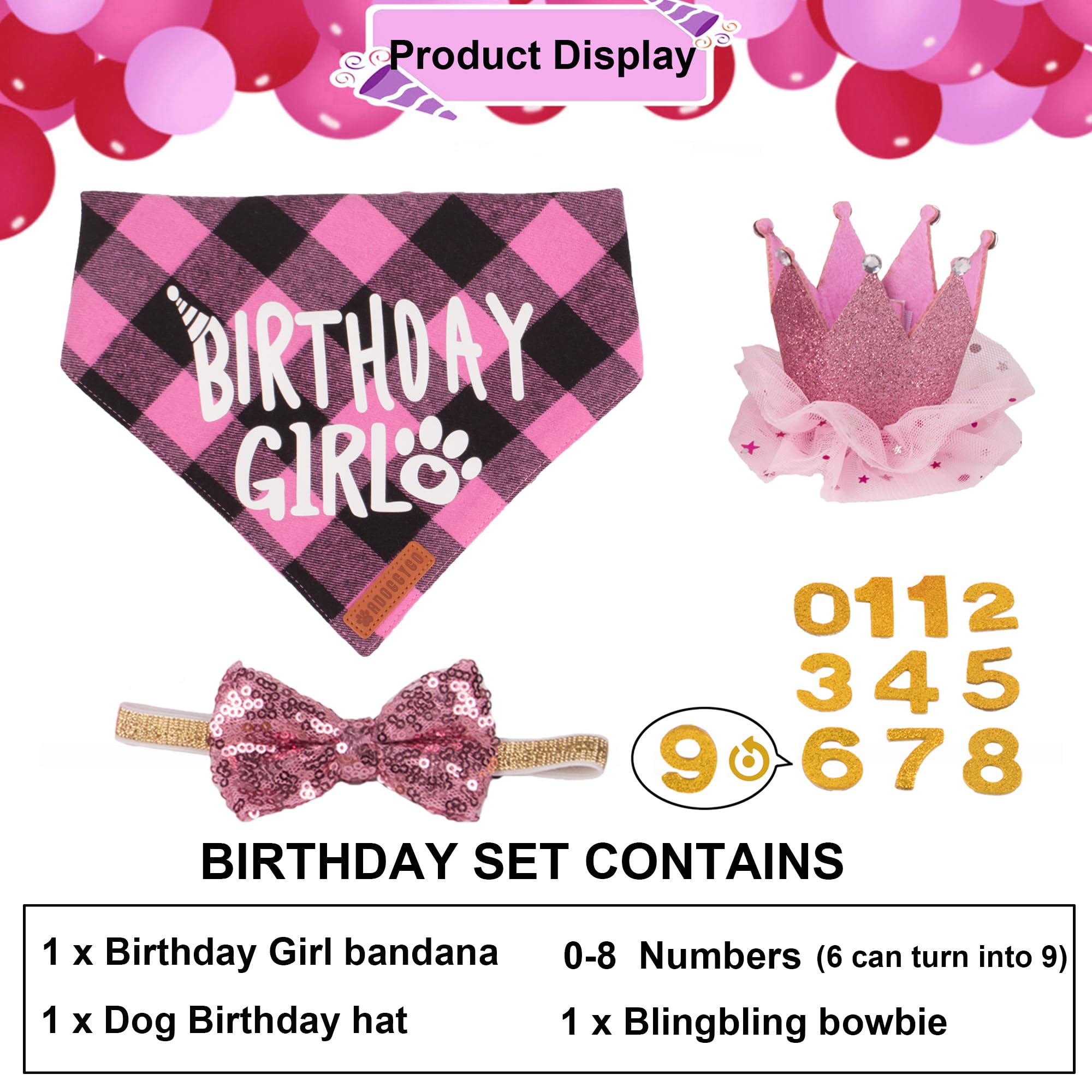 ADOGGYGO bandana anniversaire chien rose pour un look doux et festif.