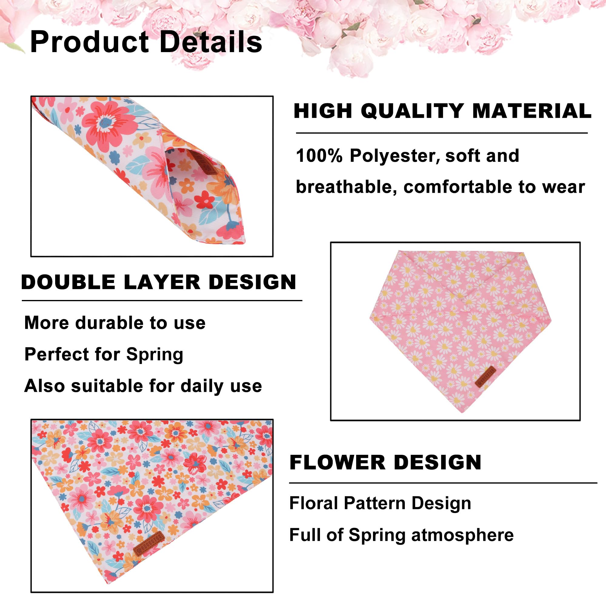 ADOGGYGO bandana floral rose marguerite porté à l'extérieur, idéal pour sorties et photos