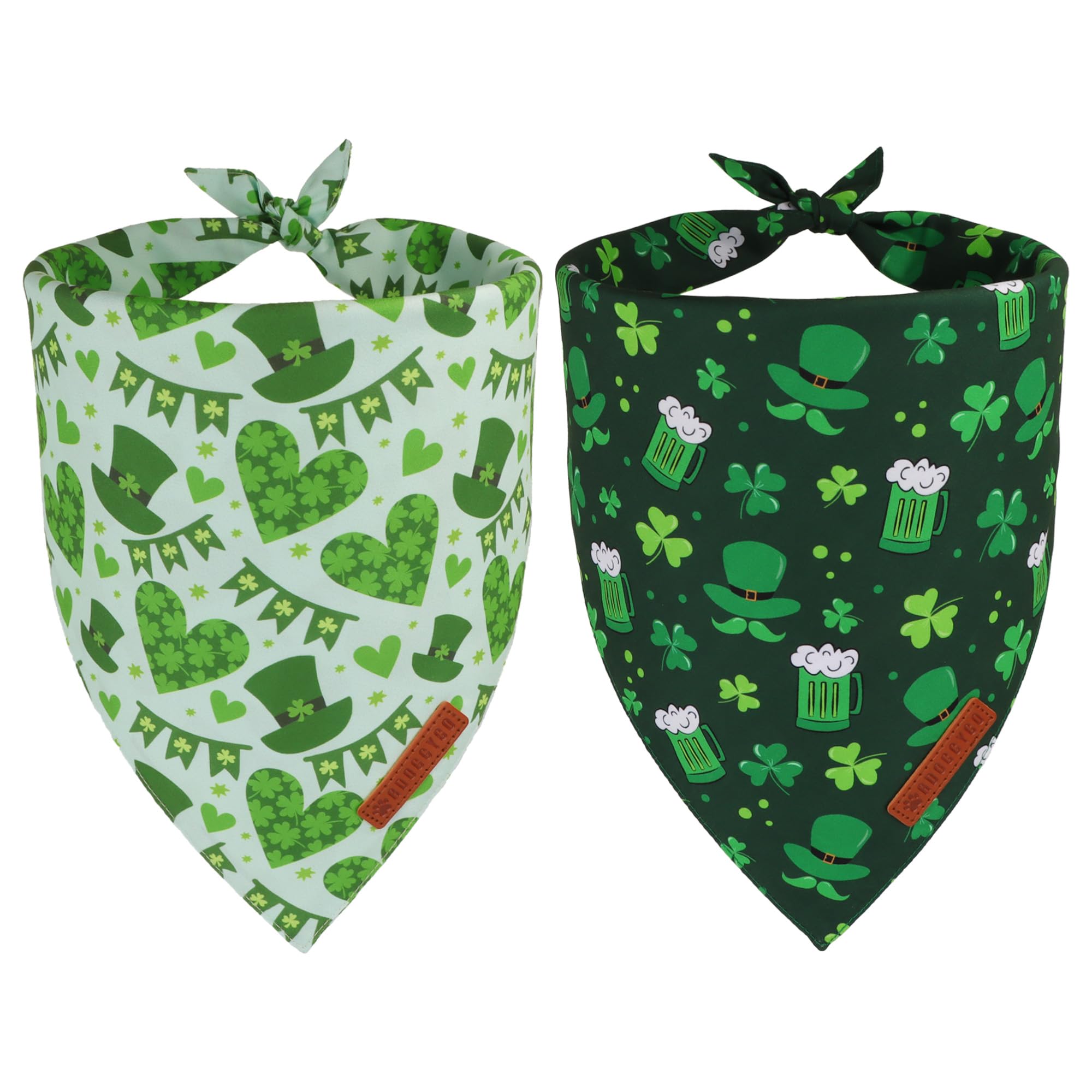 ADOGGYGO bandana Saint-Patrick vert avec trèfles et cœurs, parfait pour les photos festives.