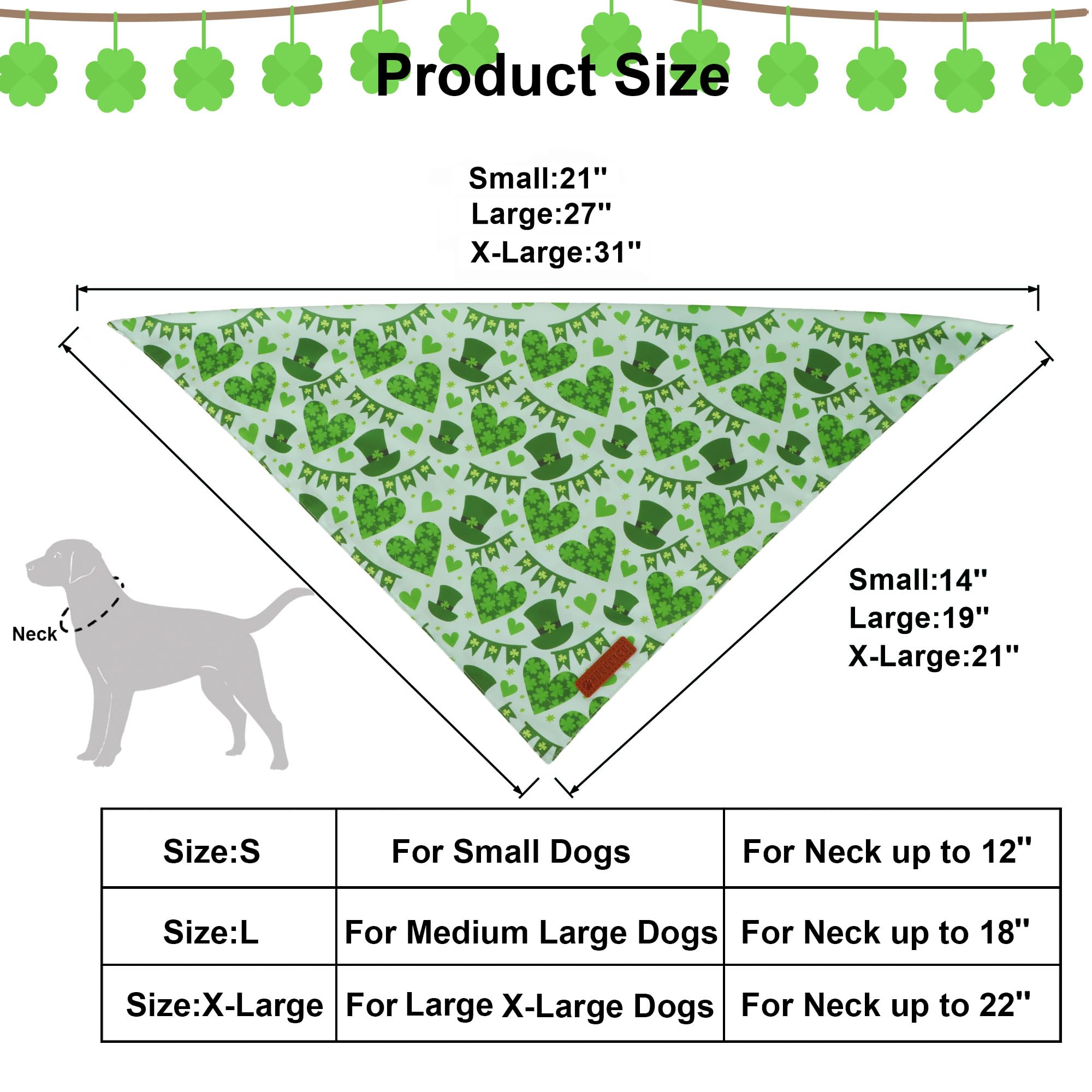 ADOGGYGO bandana Saint-Patrick vert, taille large, ajuste facilement pour chiens moyens et grands.