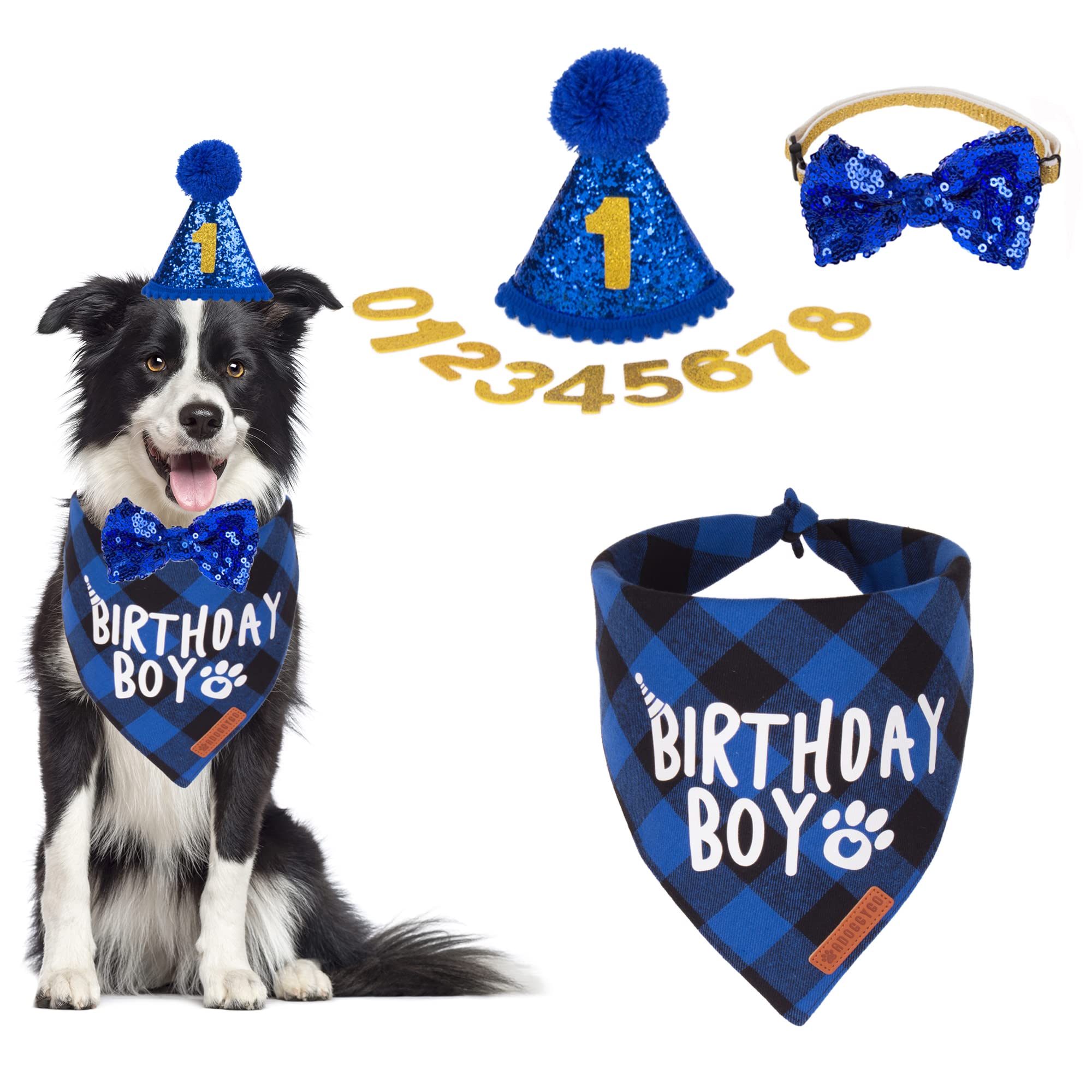 ADOGGYGO chapeau anniversaire bleu pour chien, léger et ajustable pour vos photos.