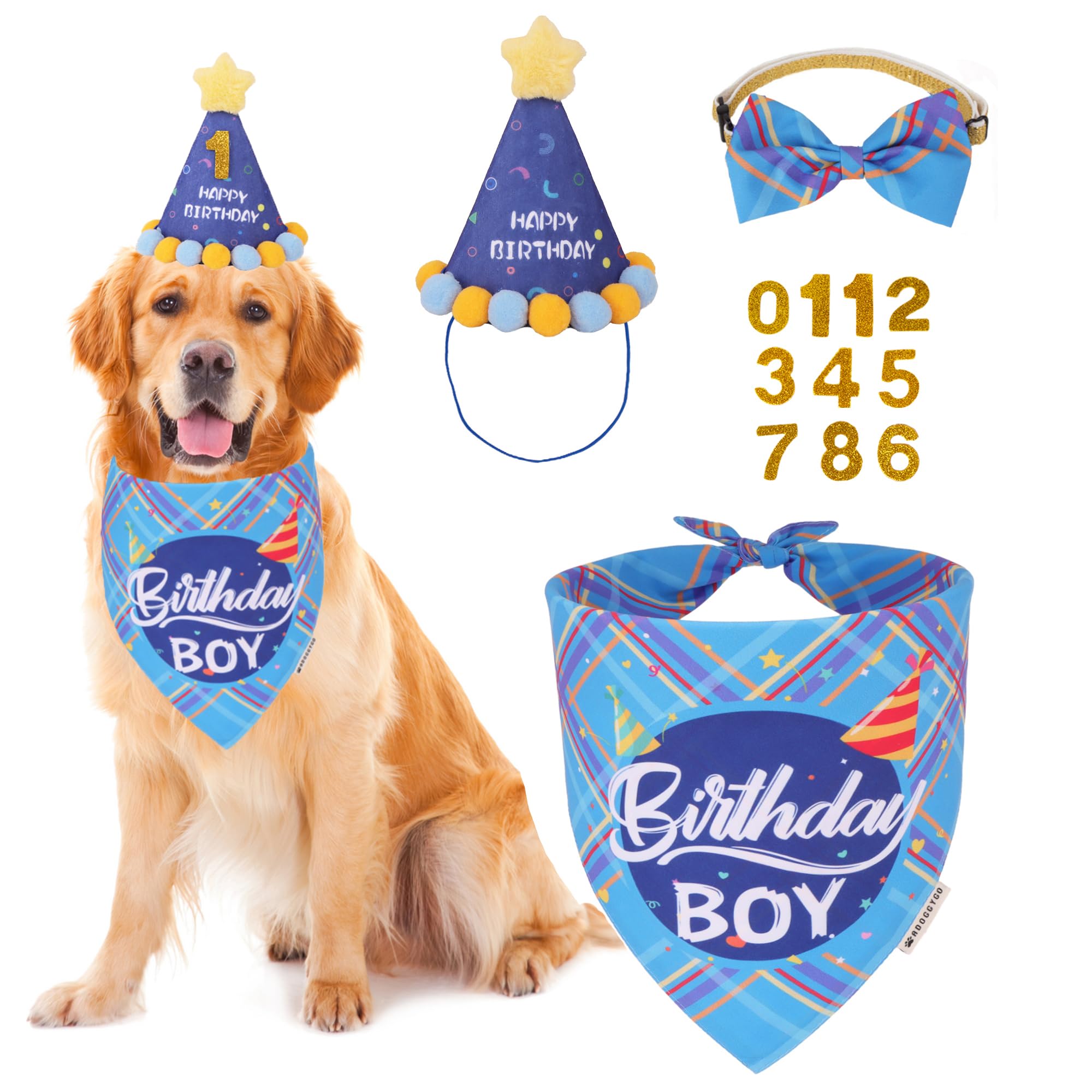 ADOGGYGO chapeau anniversaire chien bleu, accessoire festif idéal pour photos mémorables.