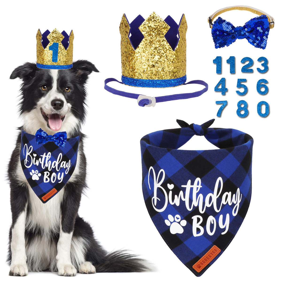 Chapeau anniversaire doré ADOGGYGO, parfait pour photos festives du chien.