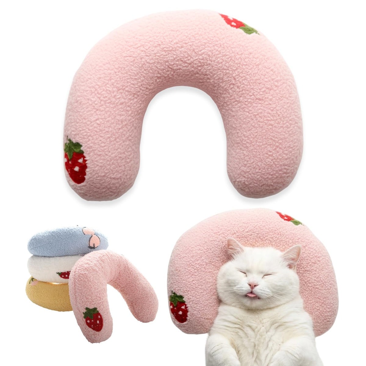 AdoPet oreiller-u chat rose: soutien cervical doux pour un repos confortable.