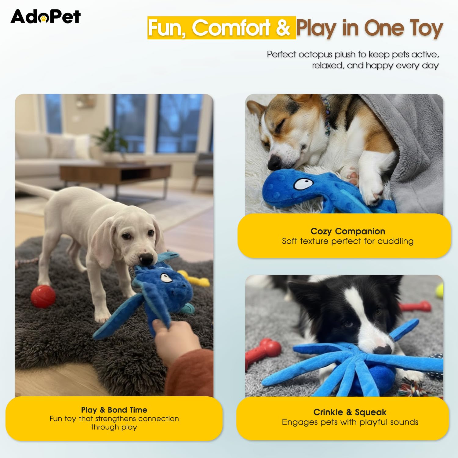 Adopet poulpe coutures renforcées pour une durabilité quotidienne.