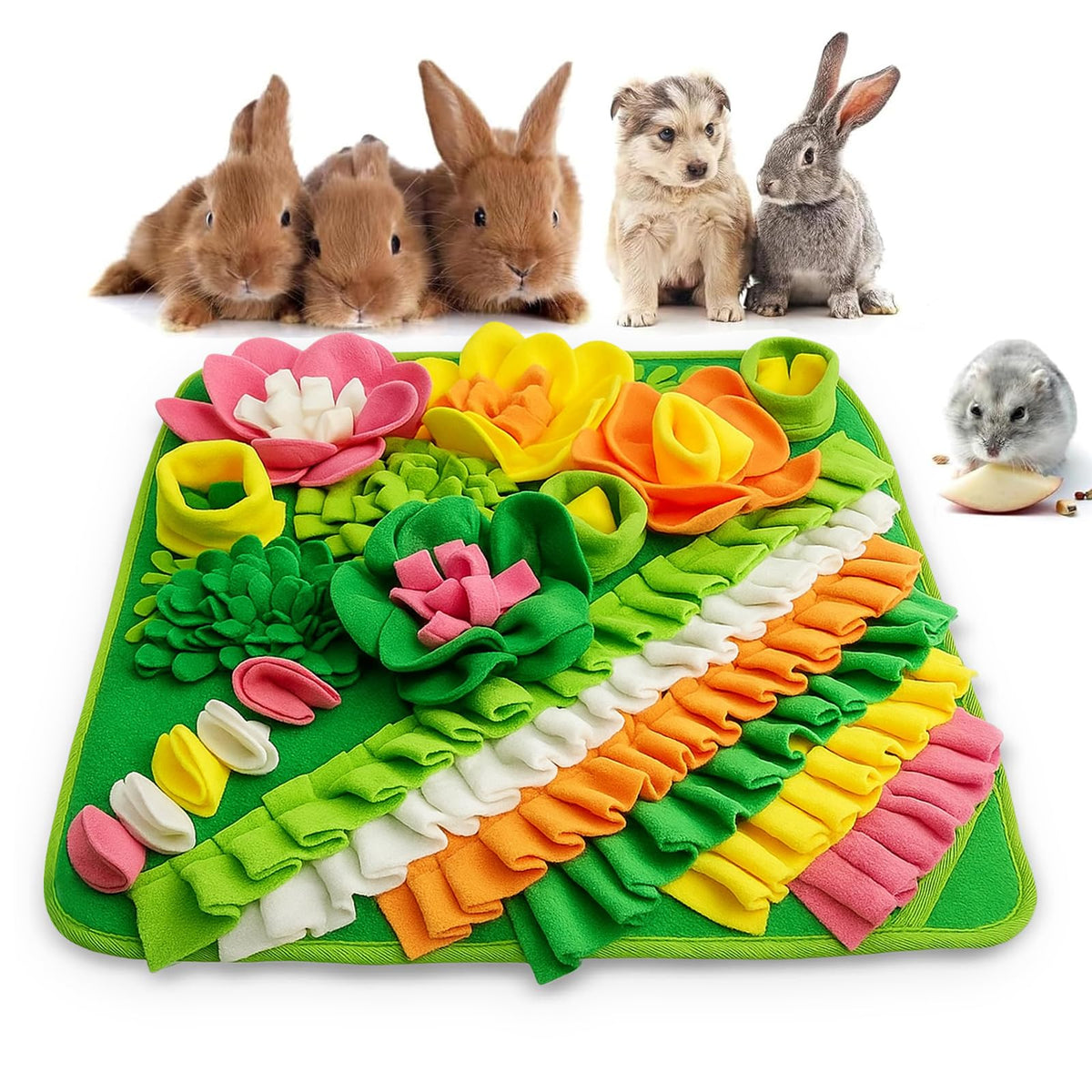 Adpartner tapis de forage pour lapin, herbe fleuries: stimule l’instinct de recherche.