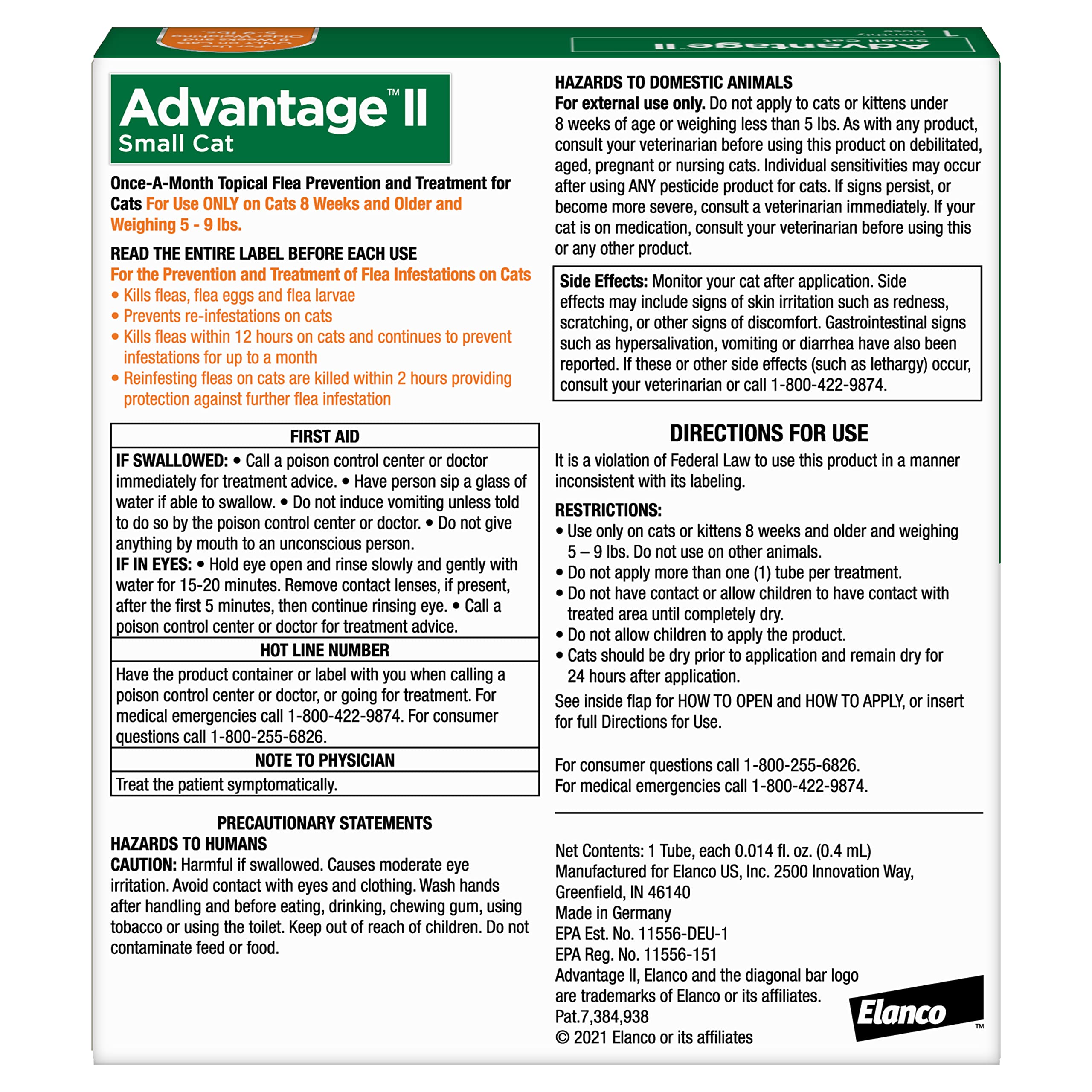 Advantage II Petit Chat – efficacité en 12 heures contre les puces