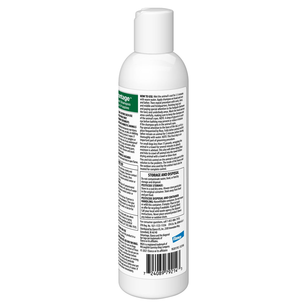 Avantage Shampoing Chien vue arrière bouteille, étiquette claire