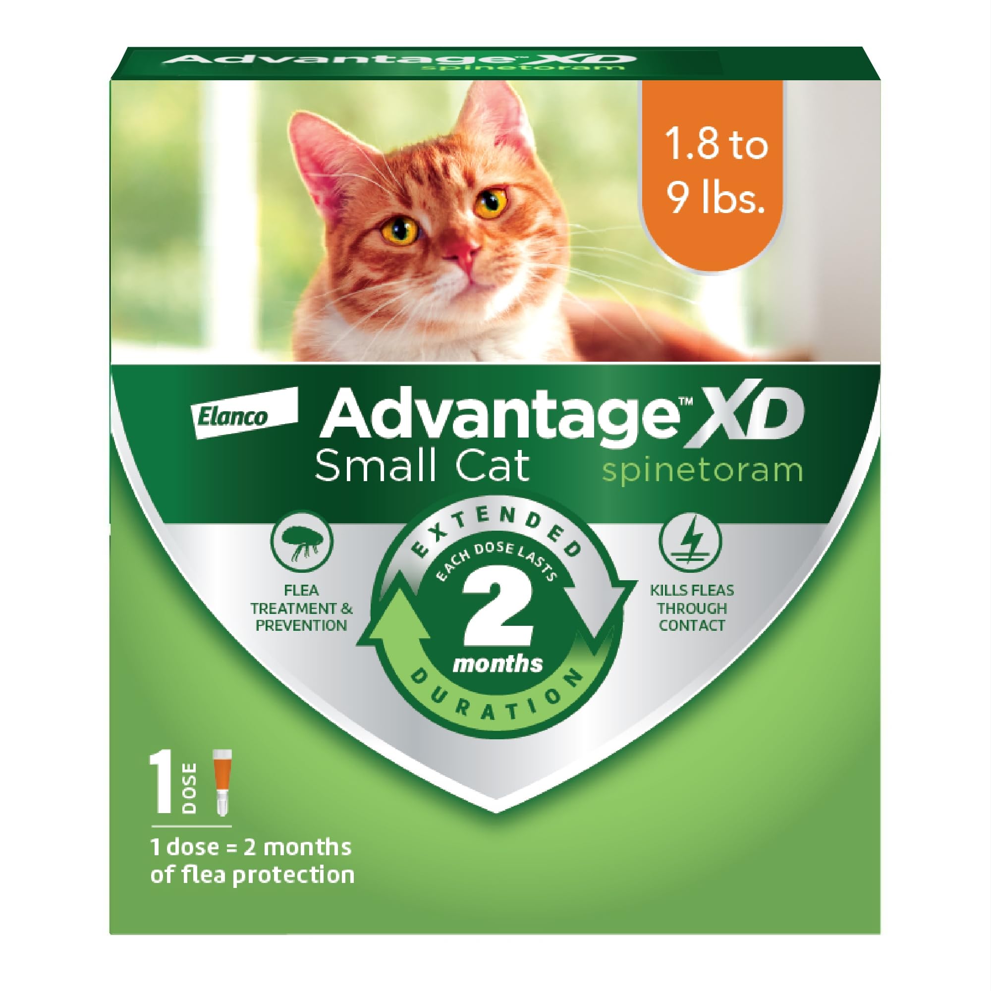 Advantage XD appliqué sur la nuque du chat, démarrage rapide de la protection.