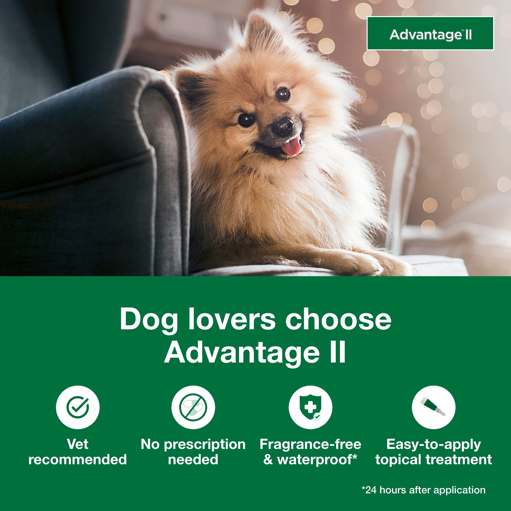 Advantage II Petit Chien – teinte et composition tue les puces adultes sur l’animal.