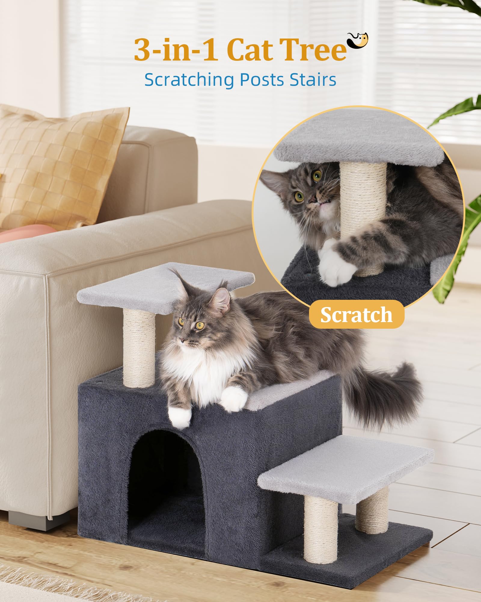Aechonow cabane pour chat intégrée, espace privé pour le repos.