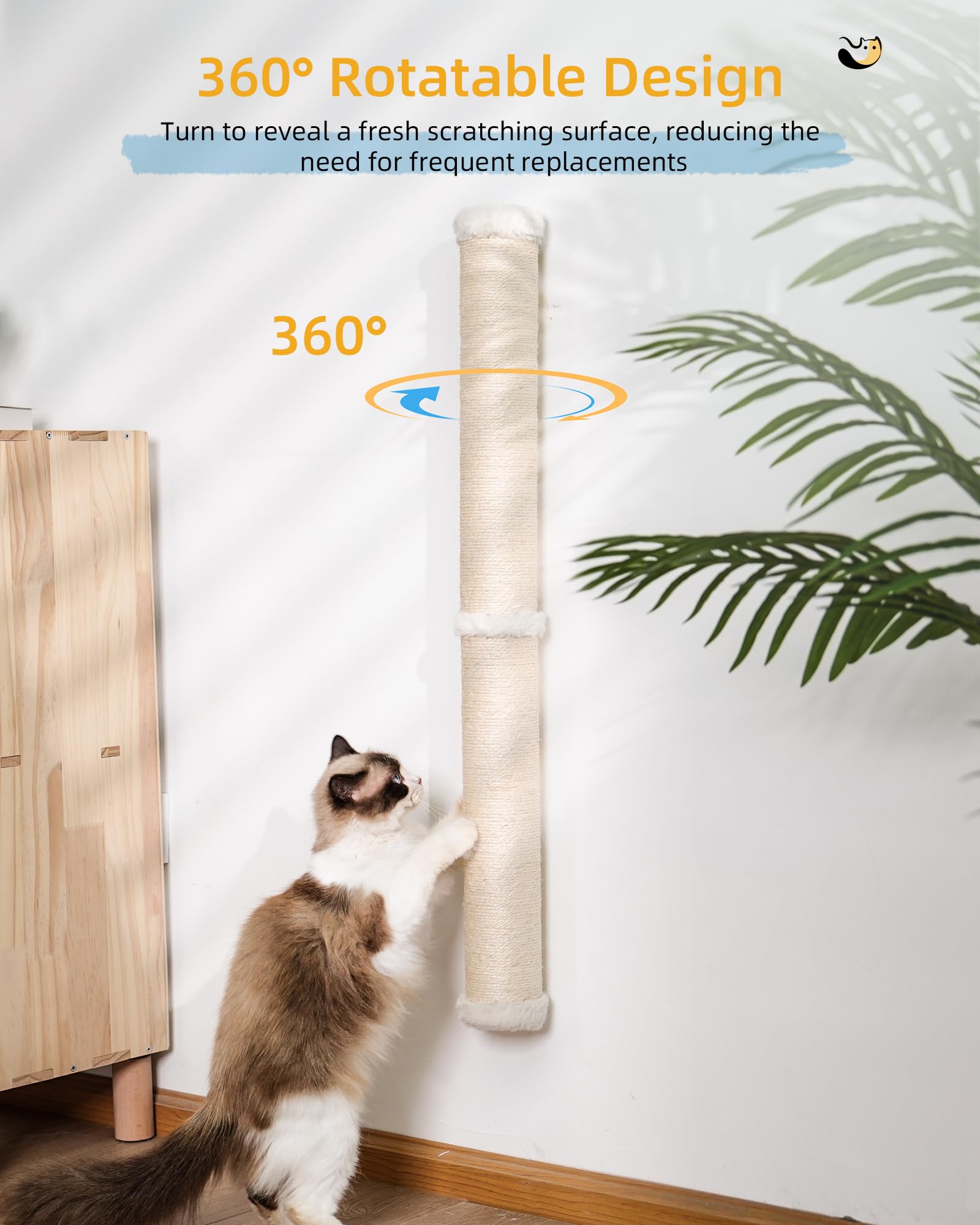 Aechonow grattoir mural chat sisal nature, toucher robuste et doux.