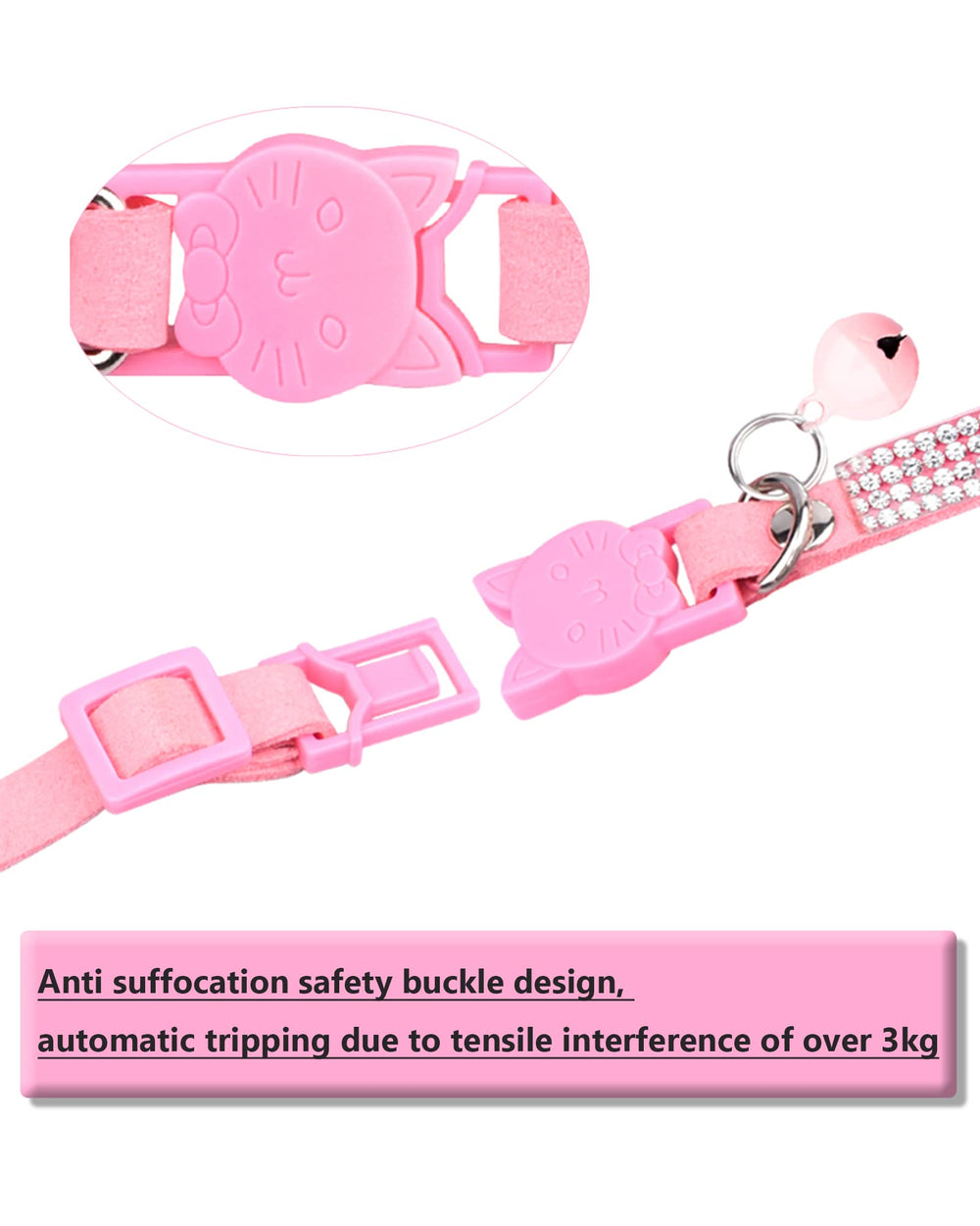 Collier Aecllcea noir ajustable, adapté pour chaton et chat adulte.