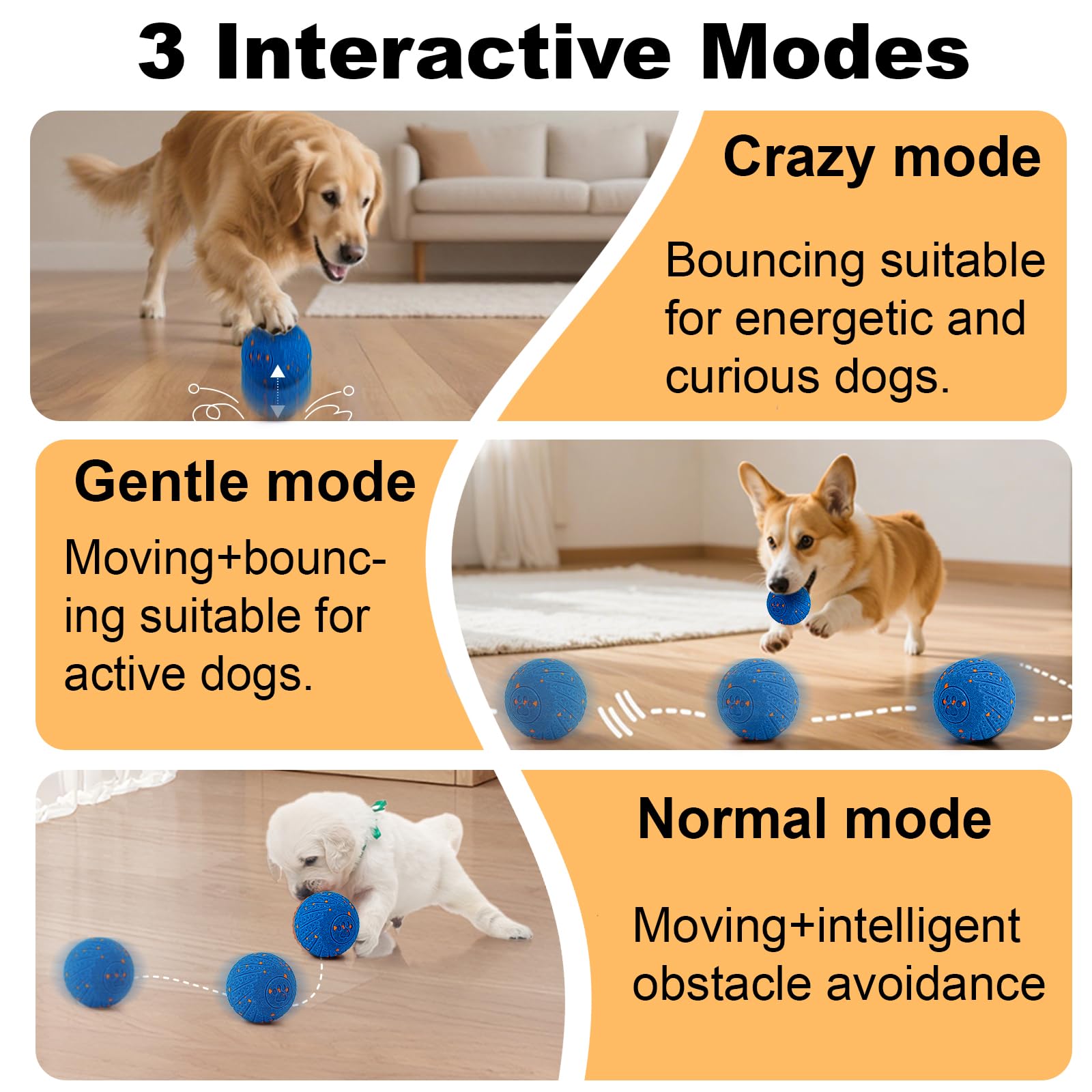 Affiuya Balle interactive, 3 modes intelligents pour chaque chien.