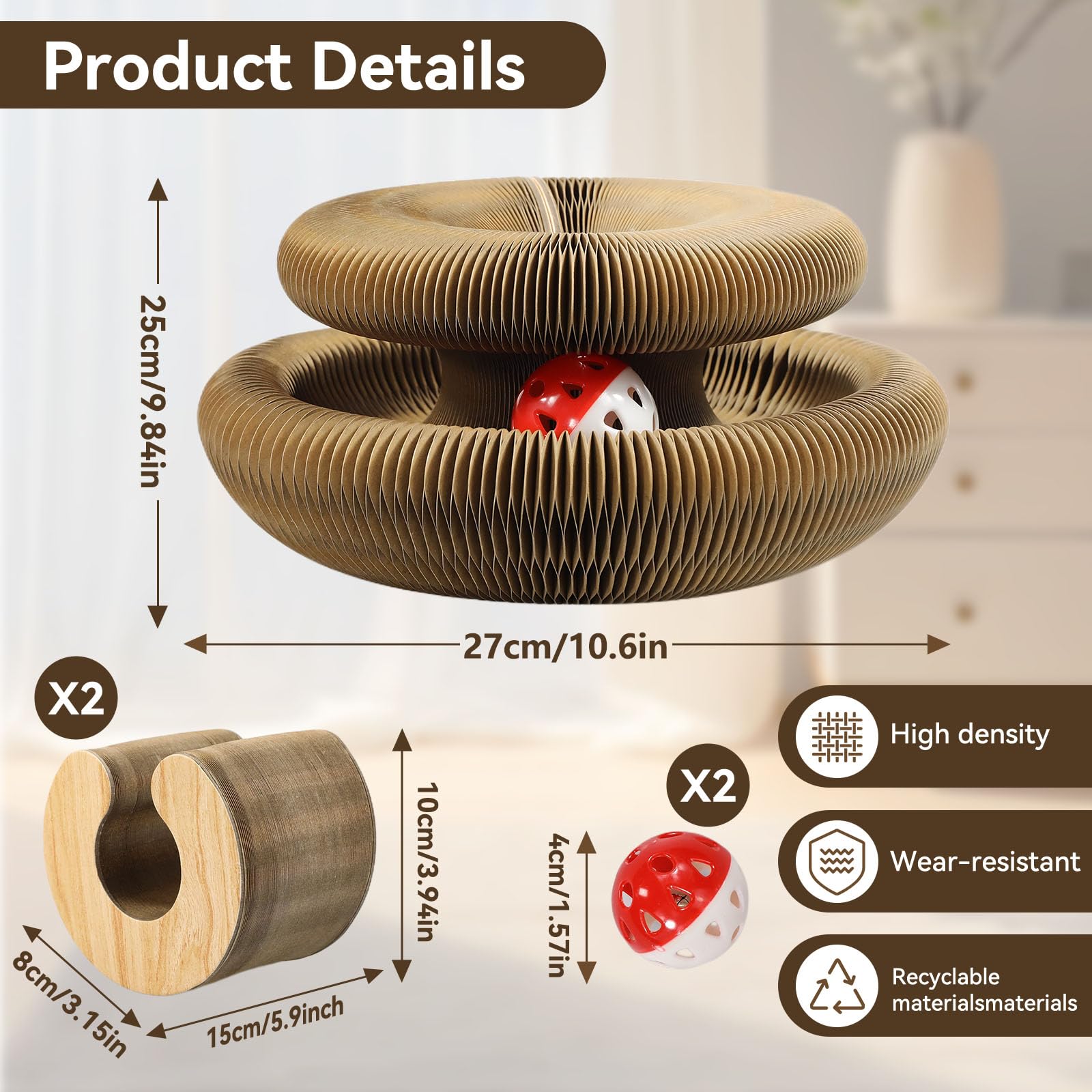 Affiuya grattoir-chat accordéon fermé, rangement compact et pratique.