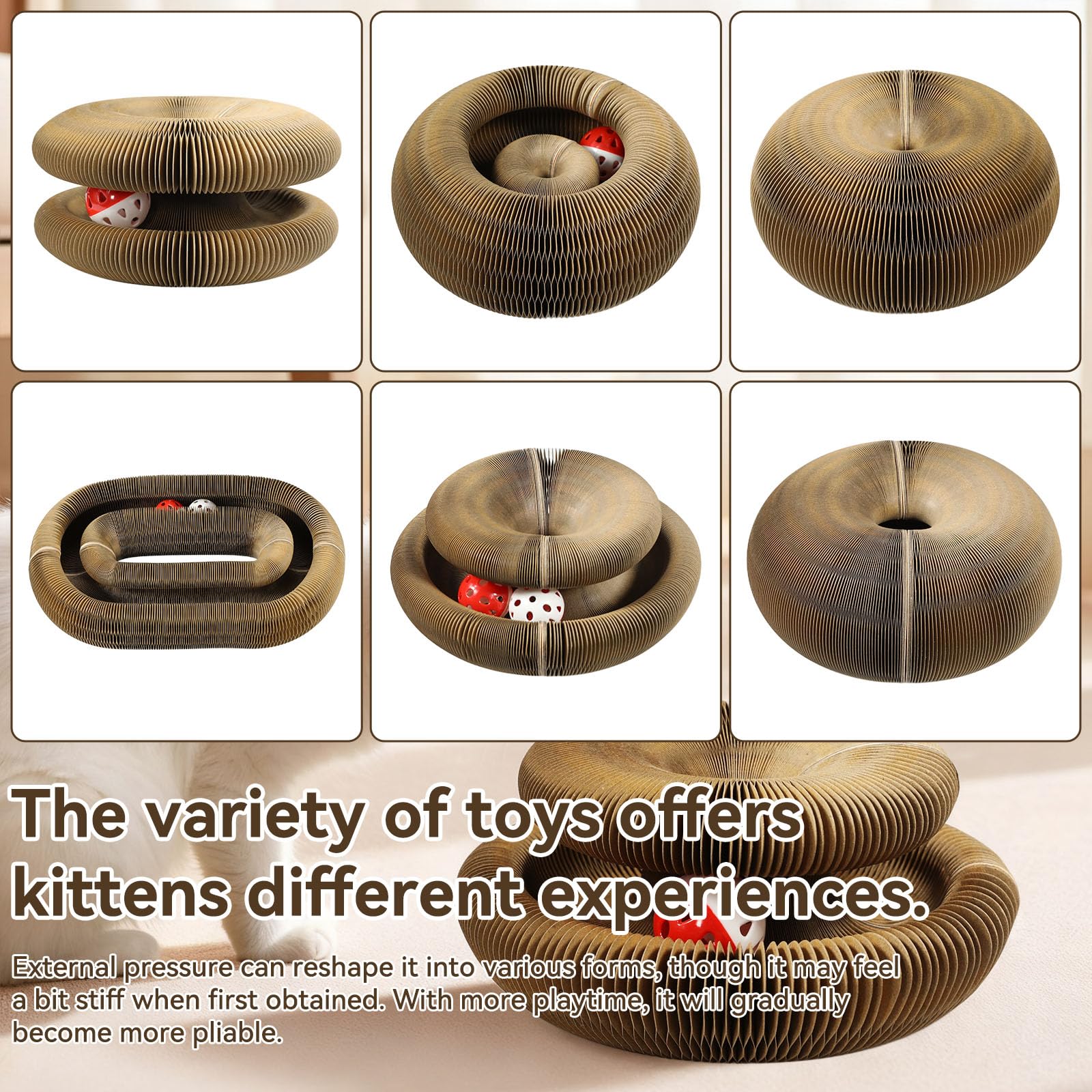 Affiuya jouet-chat pliable-accordéon, formes variées pour rangement.