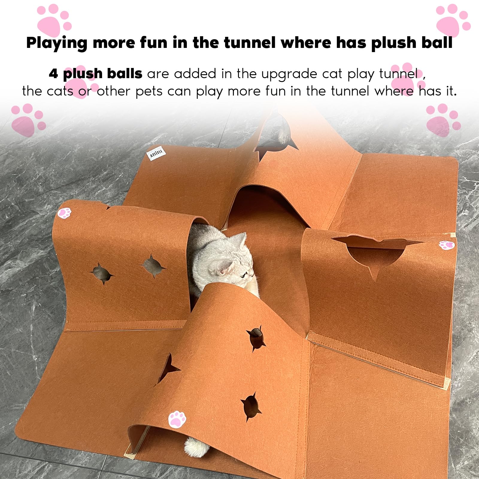 AFLIFLI Tunnel chat cachettes et jeux feutre, zone d abri et divertissement