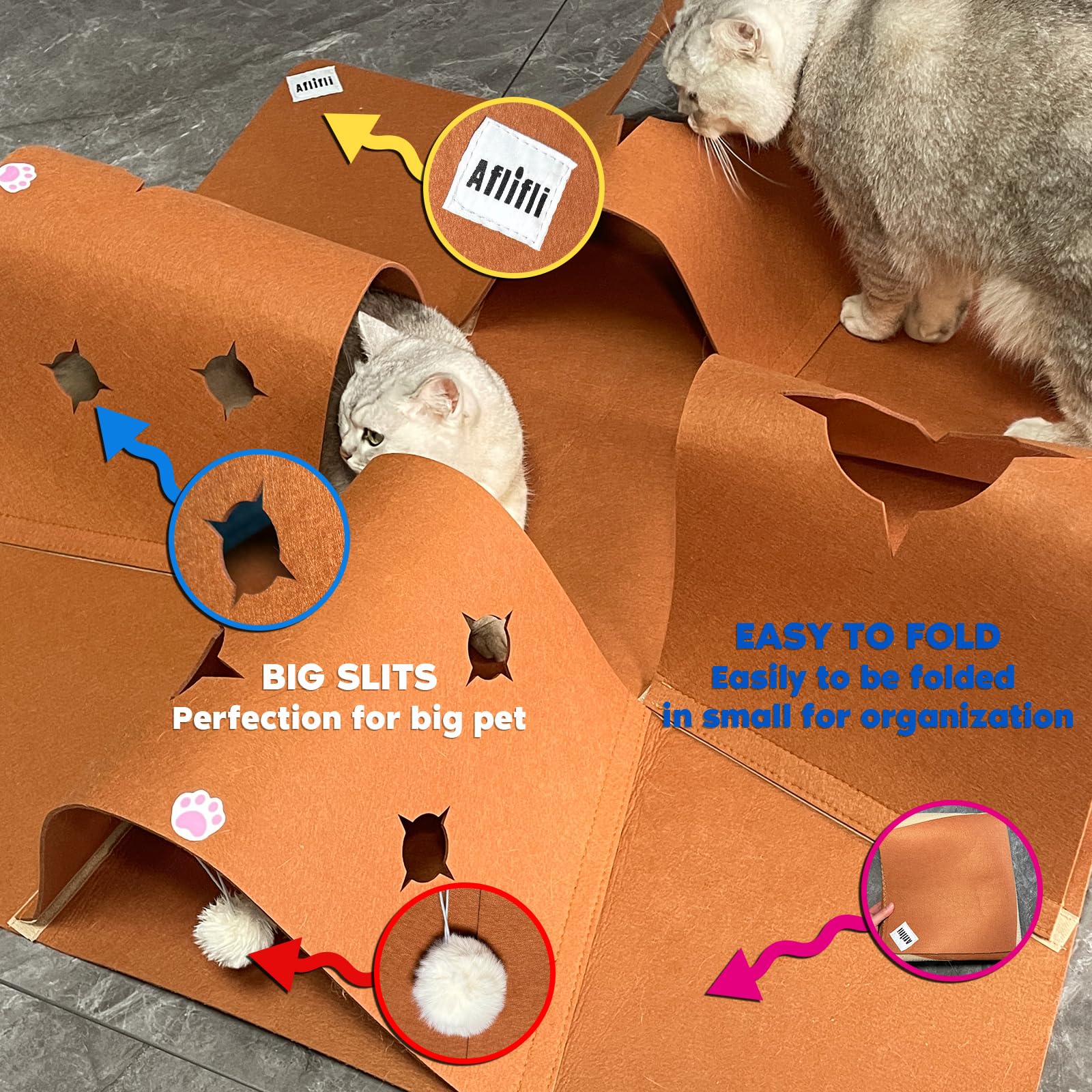 AFLIFLI Tunnel chat taille 90x90 cm, espace pour plusieurs animaux