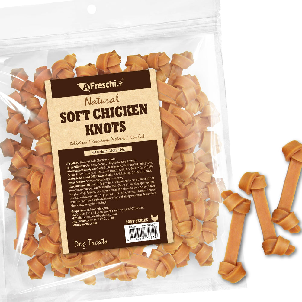 Friandises poulet moelleuses A Freschi srl, texture tendre idéale pour l'entraînement.