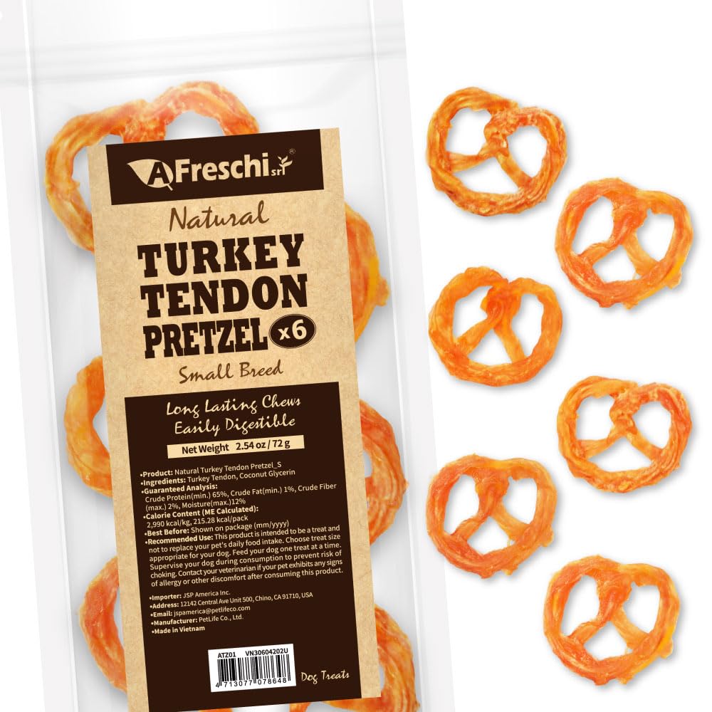 Tendons de dinde A Freschi srl pour chiens, emballage pratique et friandise naturelle.