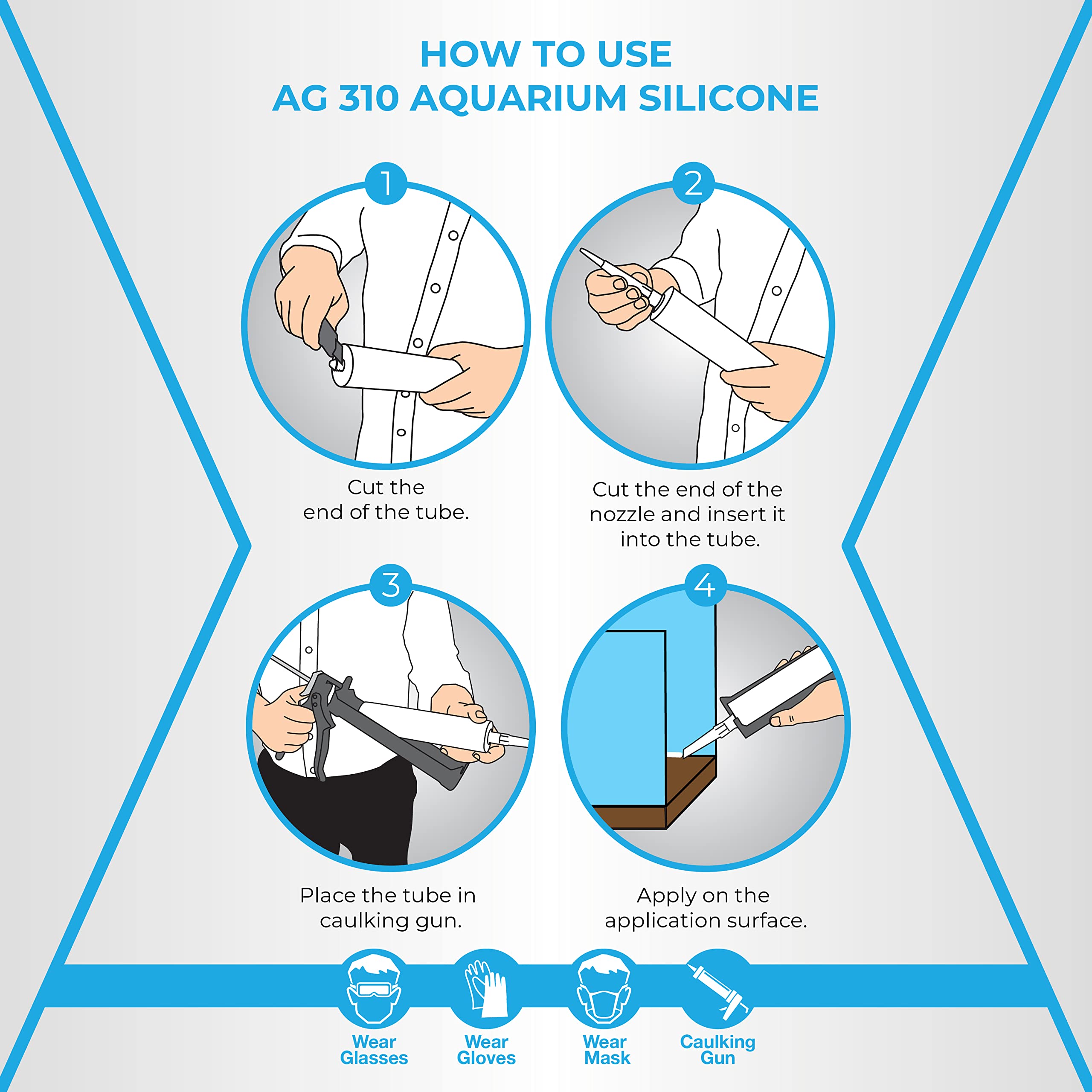 AG Adhesive Guru – bouteille de silicone transparent, séchage rapide pour aquariums.