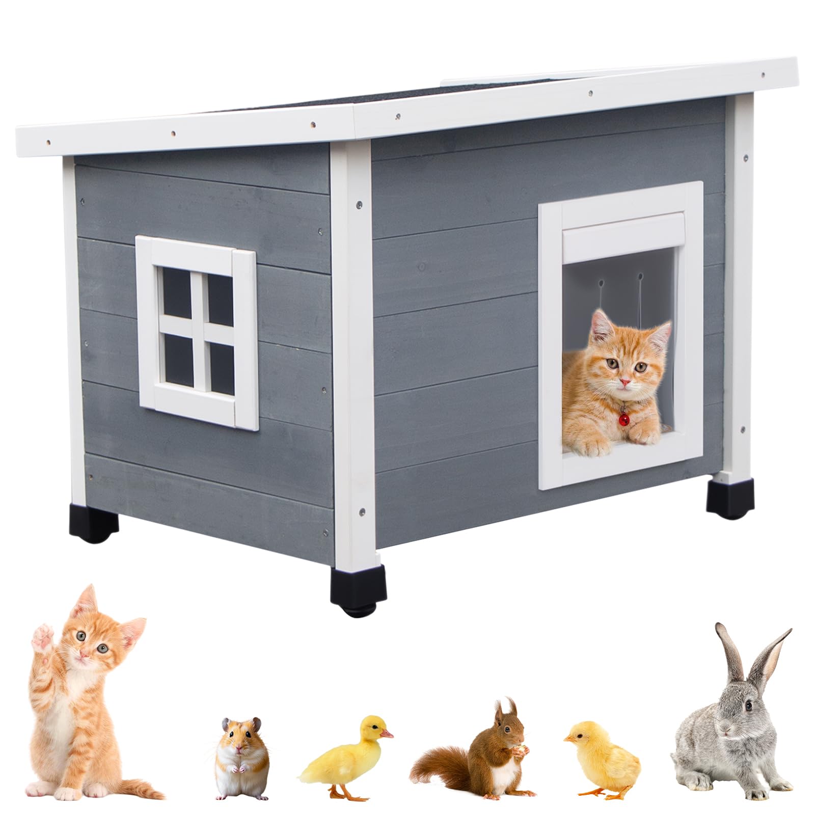 Agitree: maison pour animaux en bois avec fenêtre, refuge hivernal surélevé.