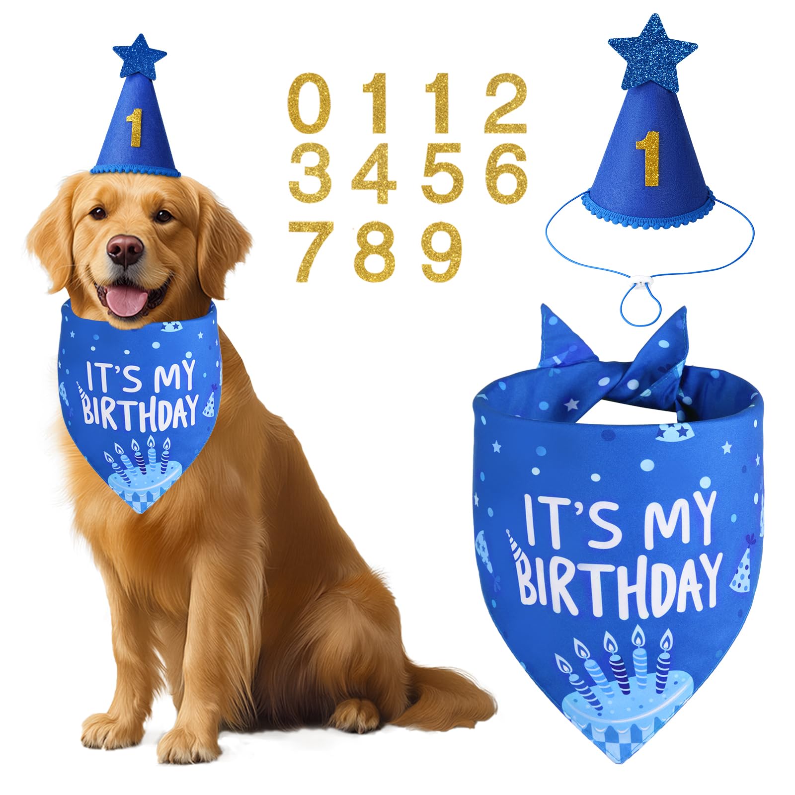 Bandana anniversaire Agroon chien bleu réversible et double-face.