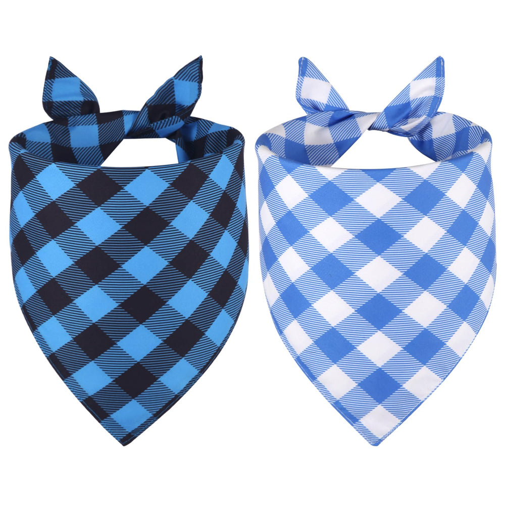 Bandana Agroon pour chien bleu plaid, ensemble 2 pièces, style joyeux.