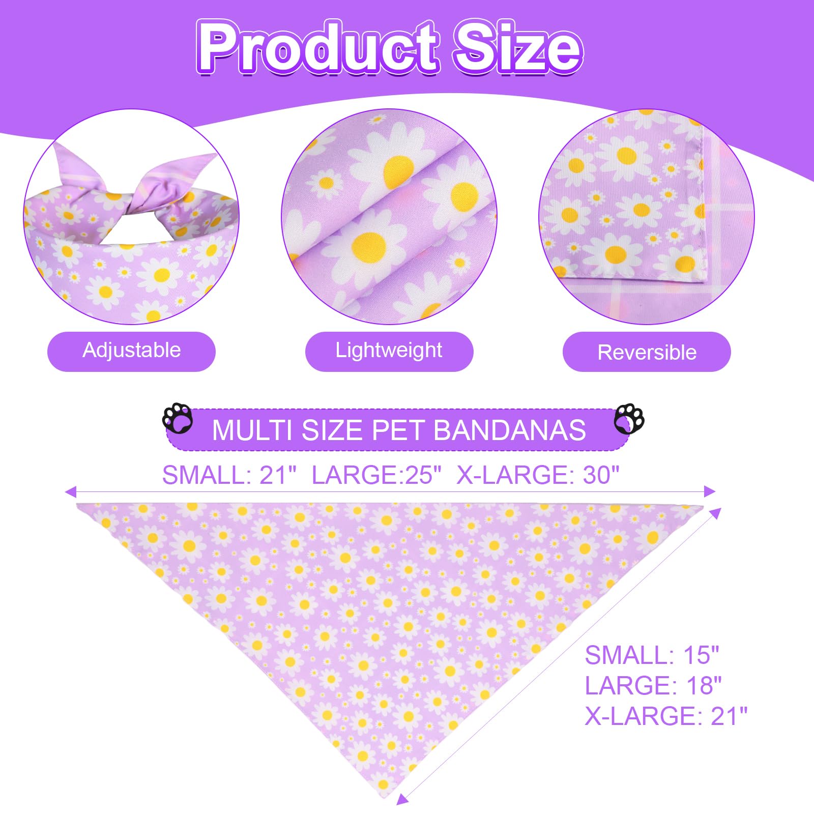 Bandana Agroon double-face fleuri et carreau violet, deux looks.