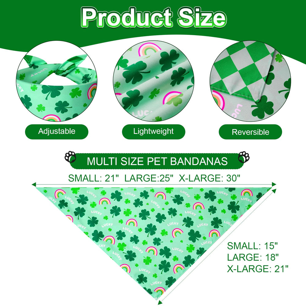 Guide des tailles clair pour le bandana Agroon Saint-Patrick adapté aux petits et grands chiens.