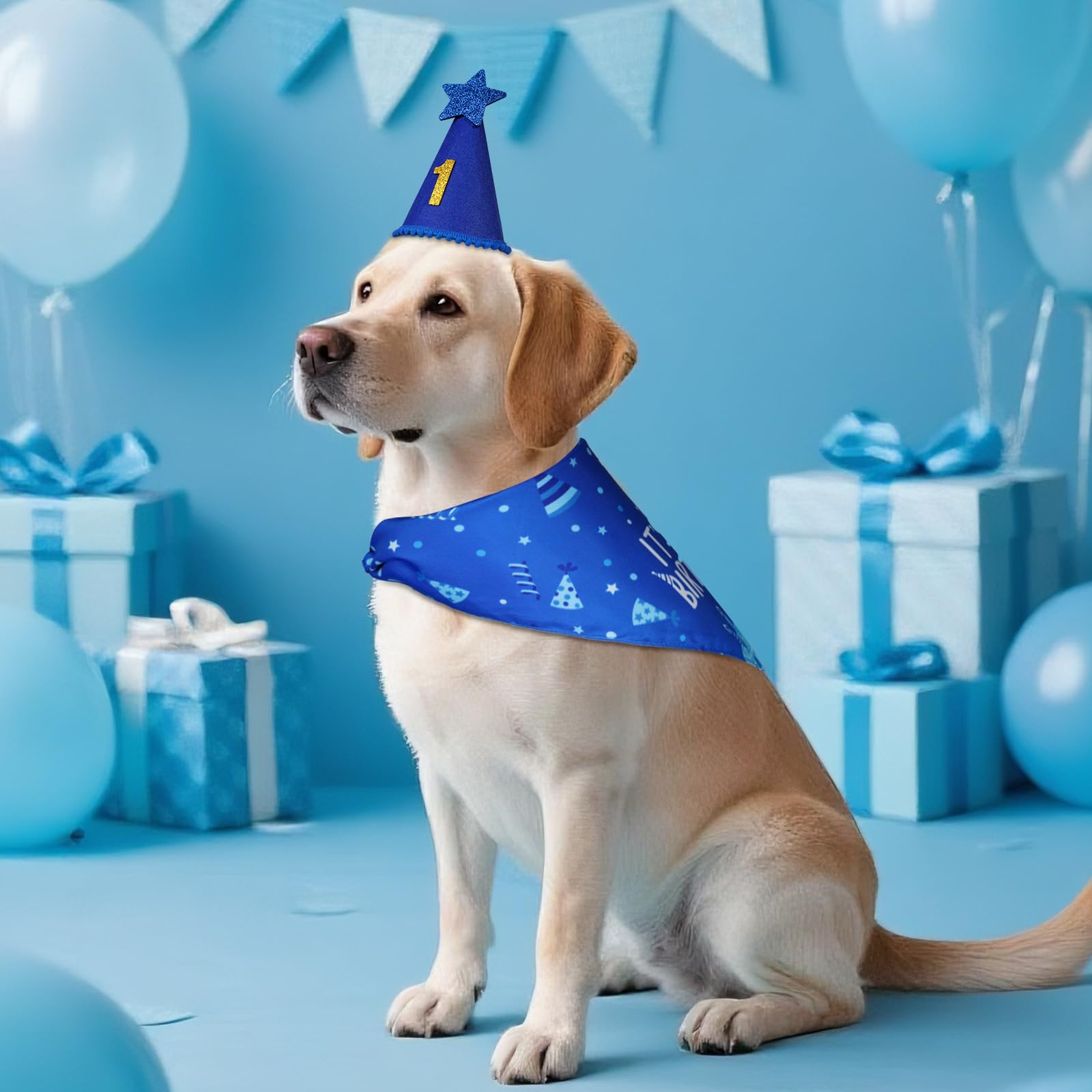 Bandana Agroon anniversaire chien taille XL 21x30 cm, ajustable et doux.