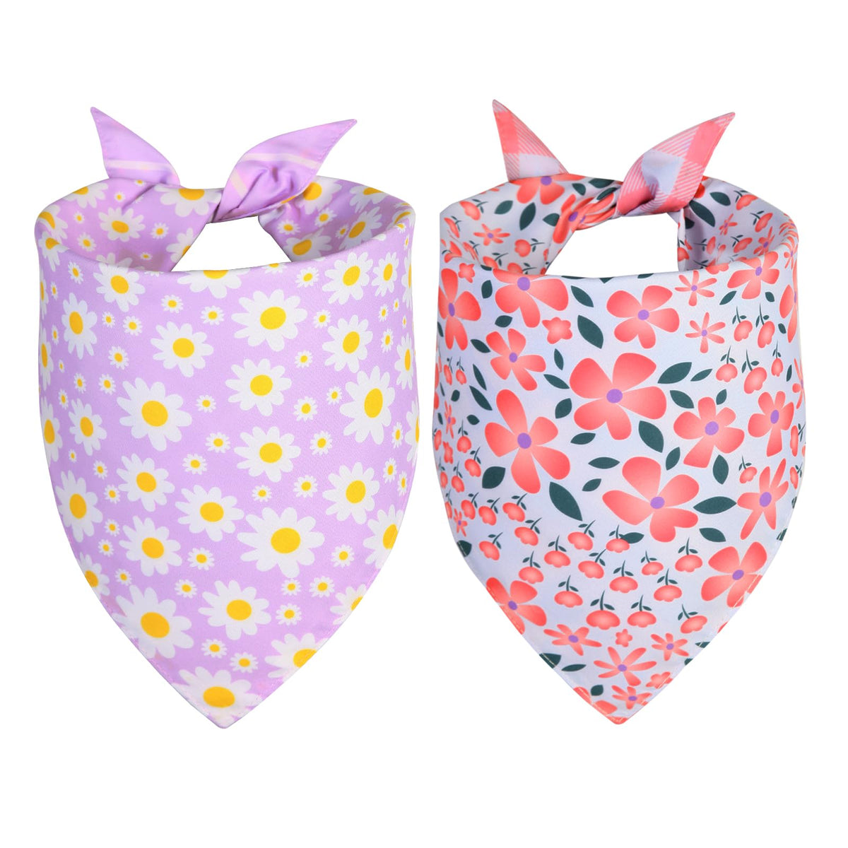 Bandana Agroon imprimé marguerites violettes et roses pour chien, tenue printanière.