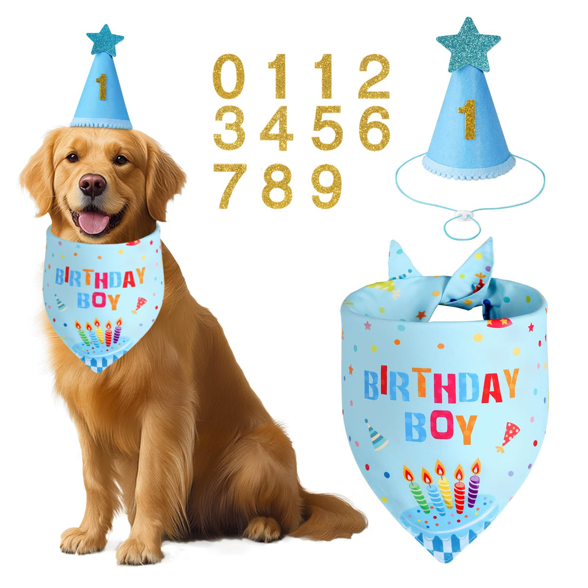 Chapeau anniversaire Agroon chiffres 0-9 pour chien, parfait pour les photos festives.