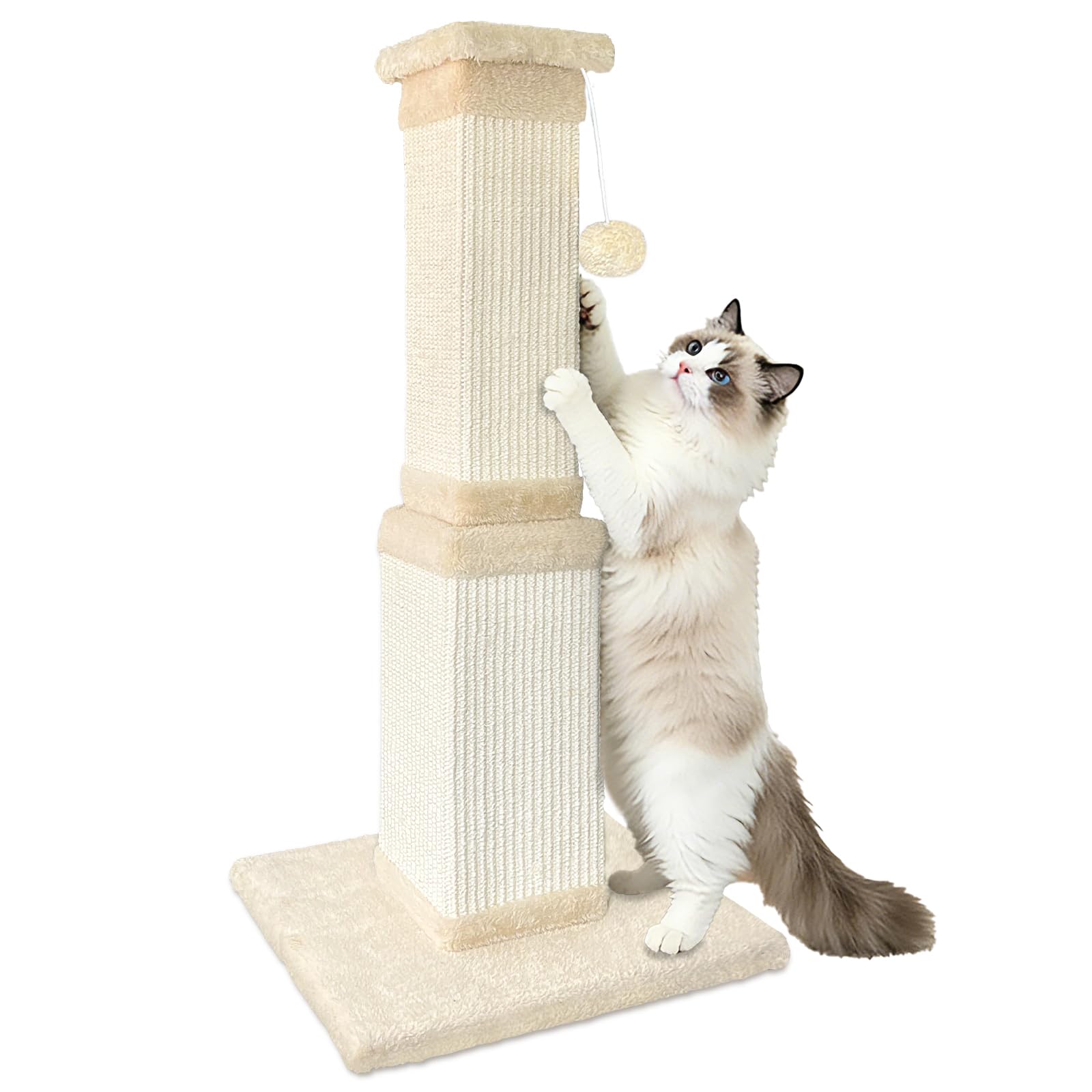 AGYM poteau à griffes 32 pouces beige, espace stable pour grands chats et étirements