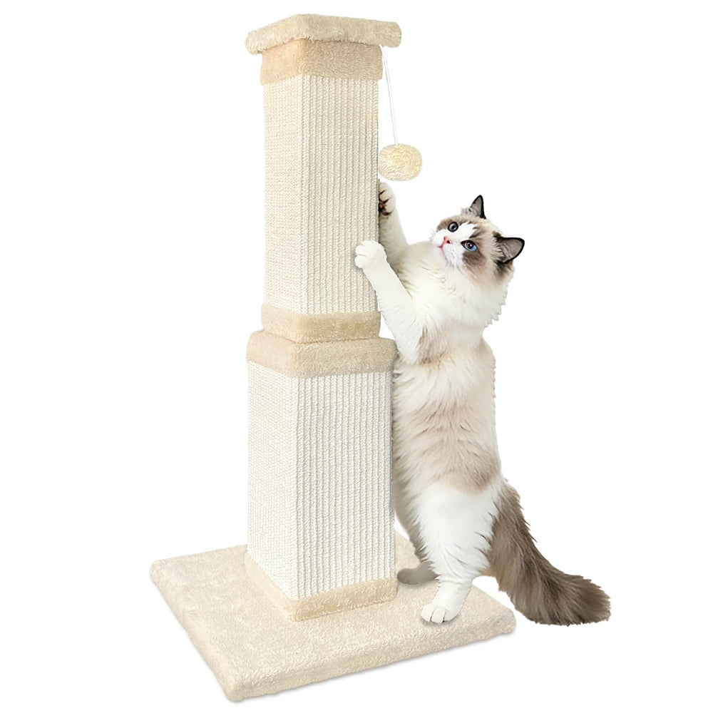 AGYM poteau à griffes 32 pouces beige, espace stable pour grands chats et étirements