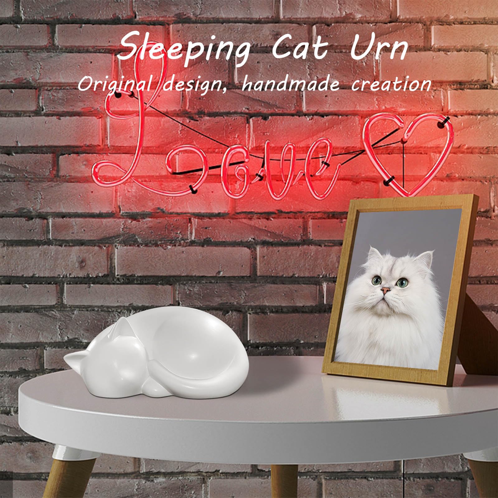 AHAILUOO Urne chat design original blanc, hommage chaleureux et respectueux.