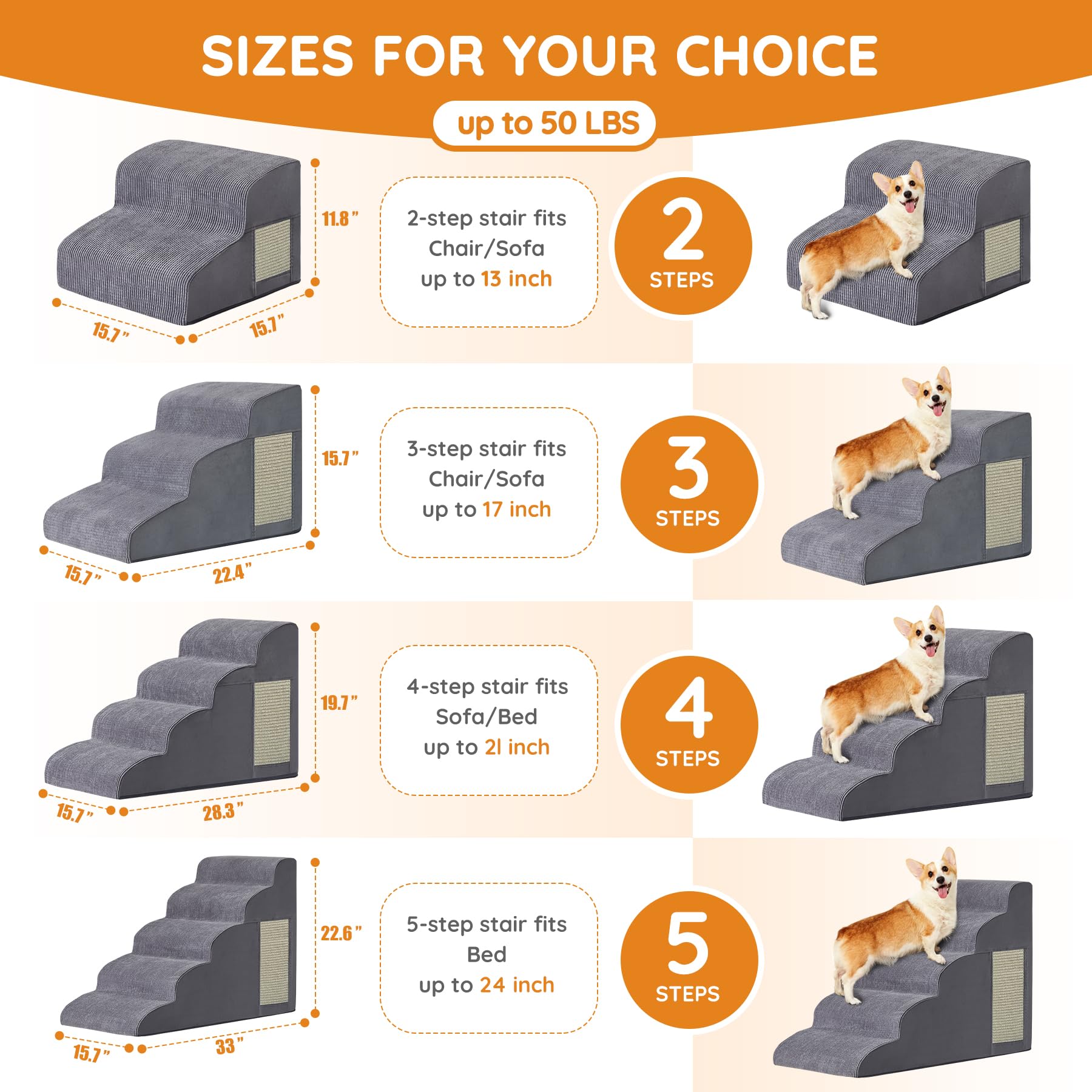 Ahpmeoa escalier pour chien 3 étapes courbe, parfait pour petits chiens