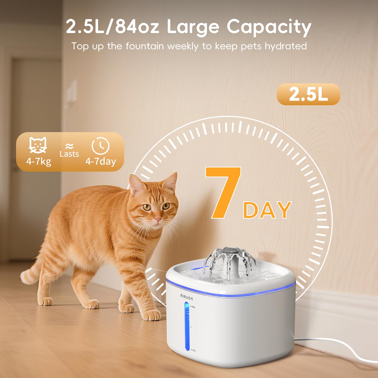 AIAUON fontaine pour chat, 8 filtres remplaçables pour eau propre.