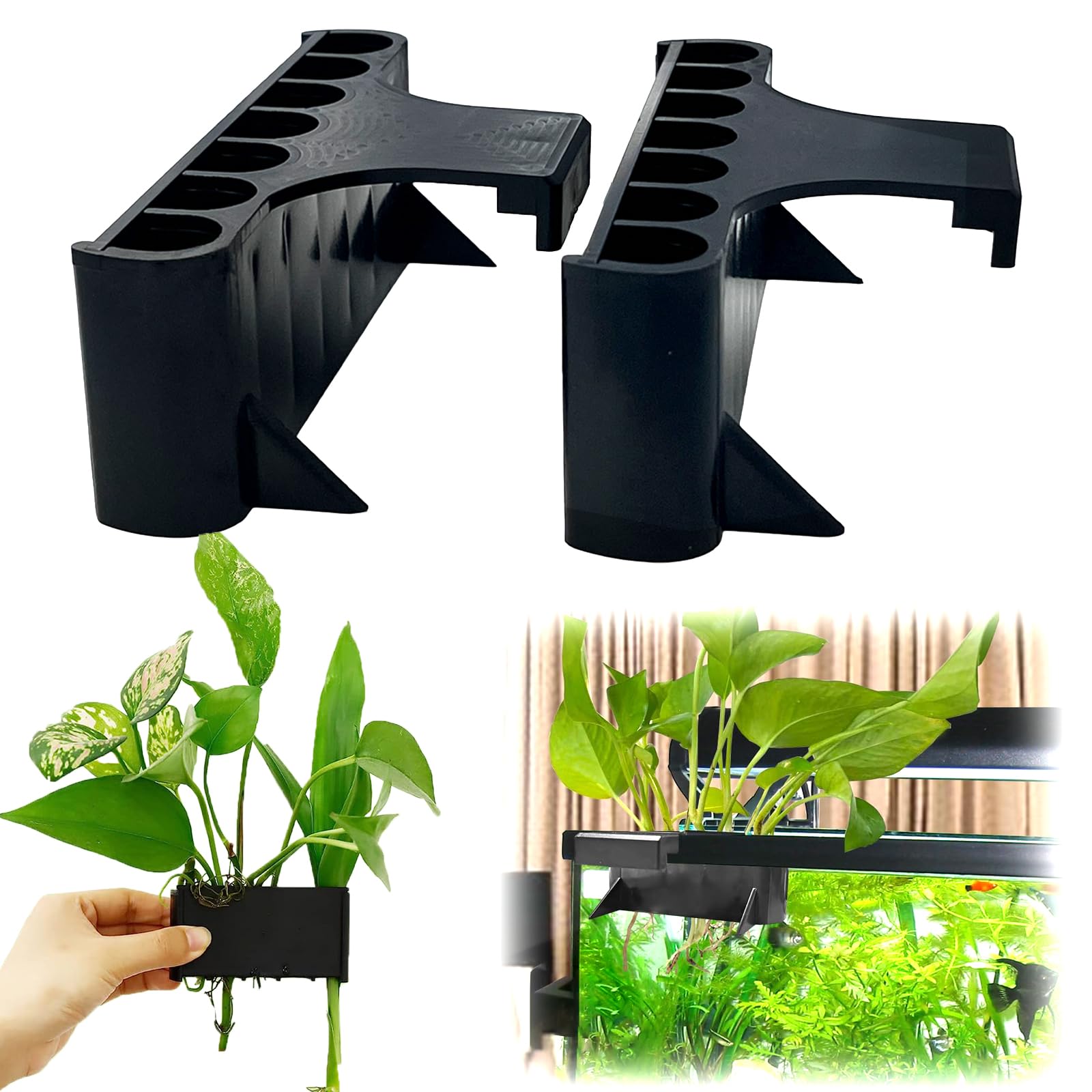 Aidmi porte-plante aquarium 7 trous avec crochet long, stabilité et esthétique.