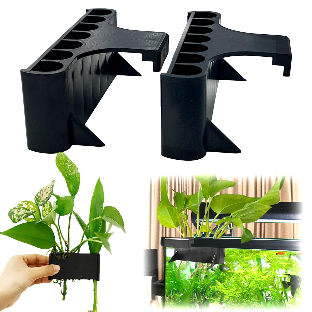 Aidmi porte-plante aquarium 7 trous avec crochet long, stabilité et esthétique.