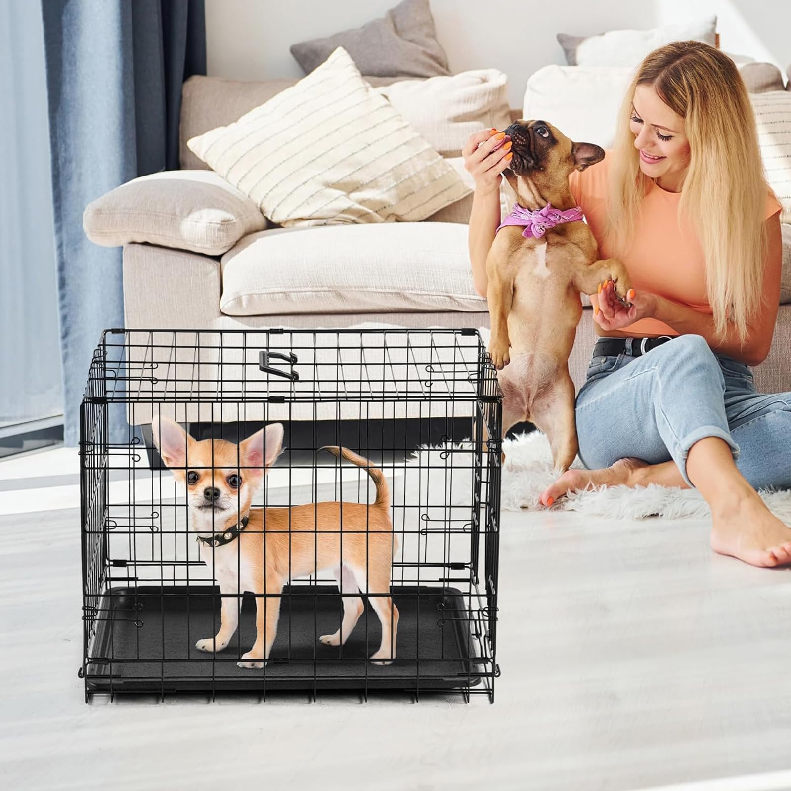 Aidoly cage chien grille métal sécurité avec verrou pour voyages sûrs.
