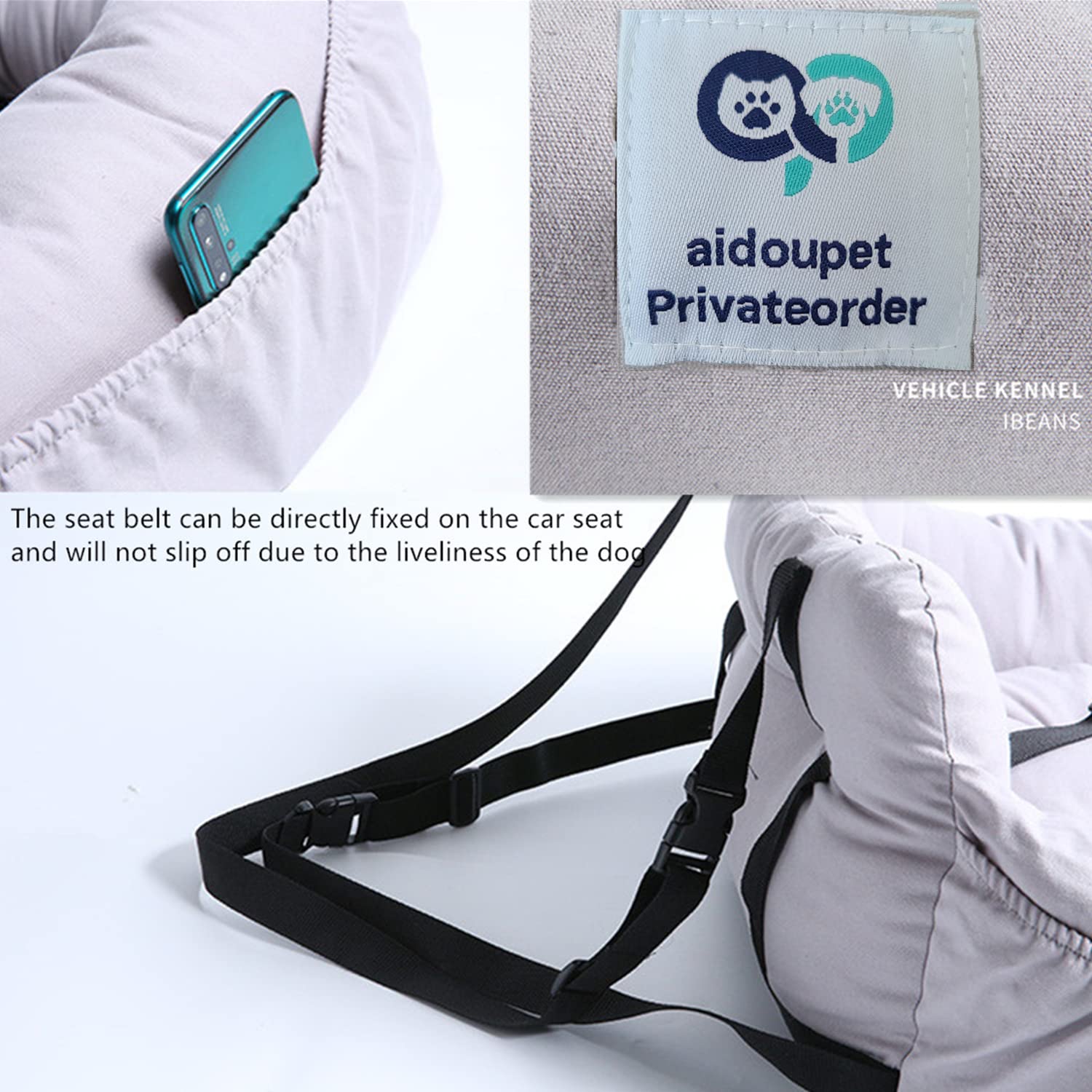 Aidoupet Booster Seat: espace de rangement intégré pour accessoires et sacs.