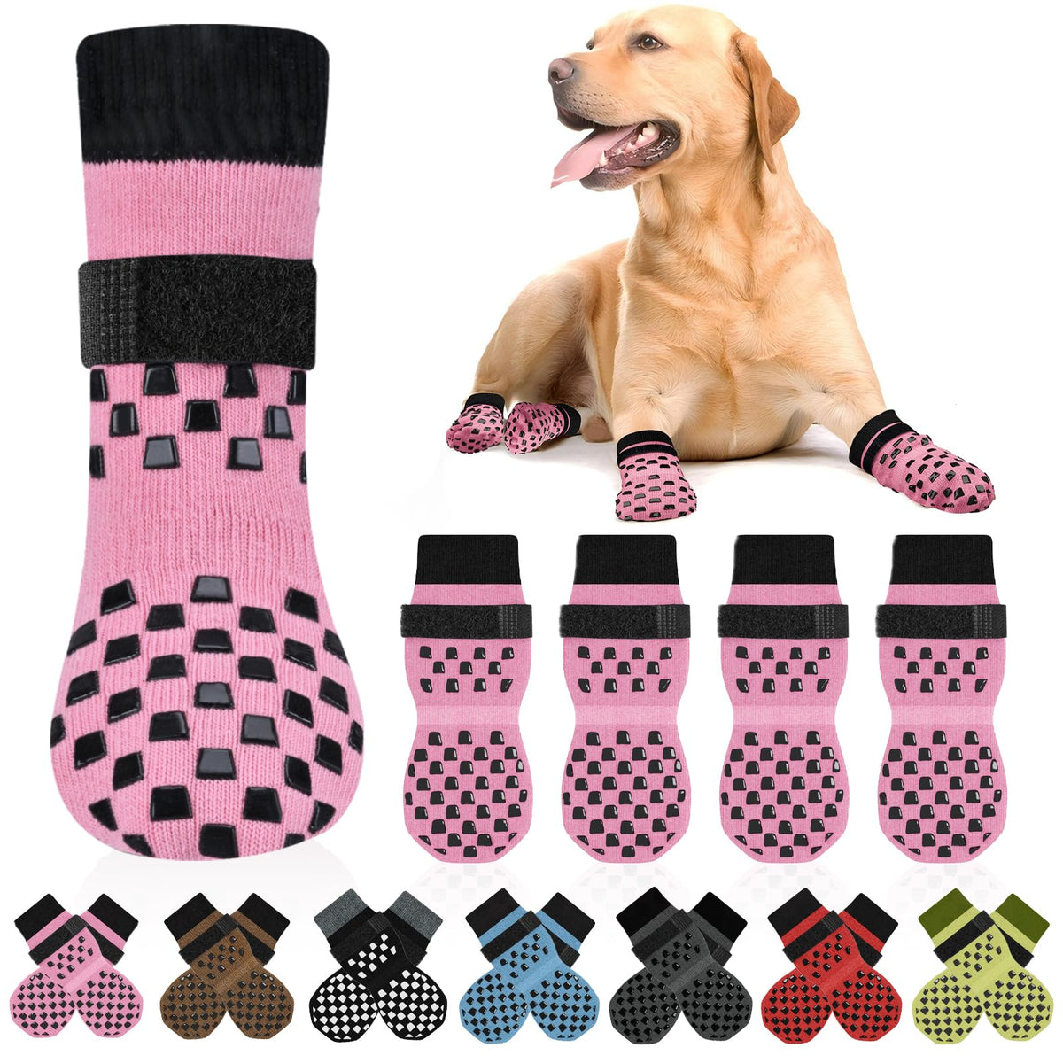 AIEDOULER chaussettes anti-dérapantes pour chien, traction sûre en intérieur.
