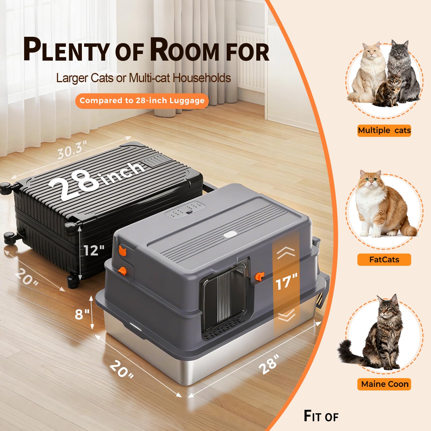 Bac litière AIFUN XXL entrée latérale, accès pratique pour les chats.